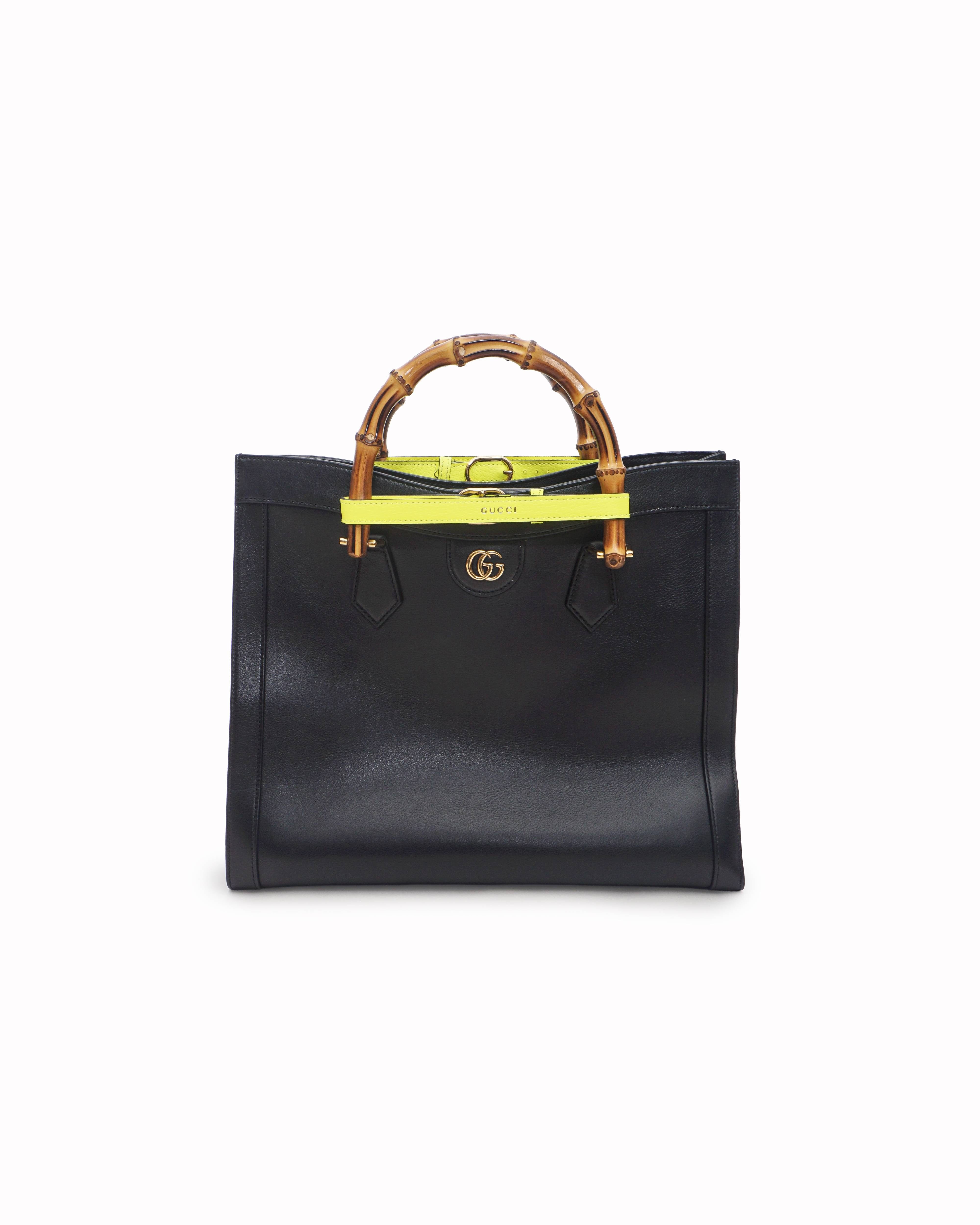 Gucci Diana Black Leather Bamboo Handle Tote Bag
