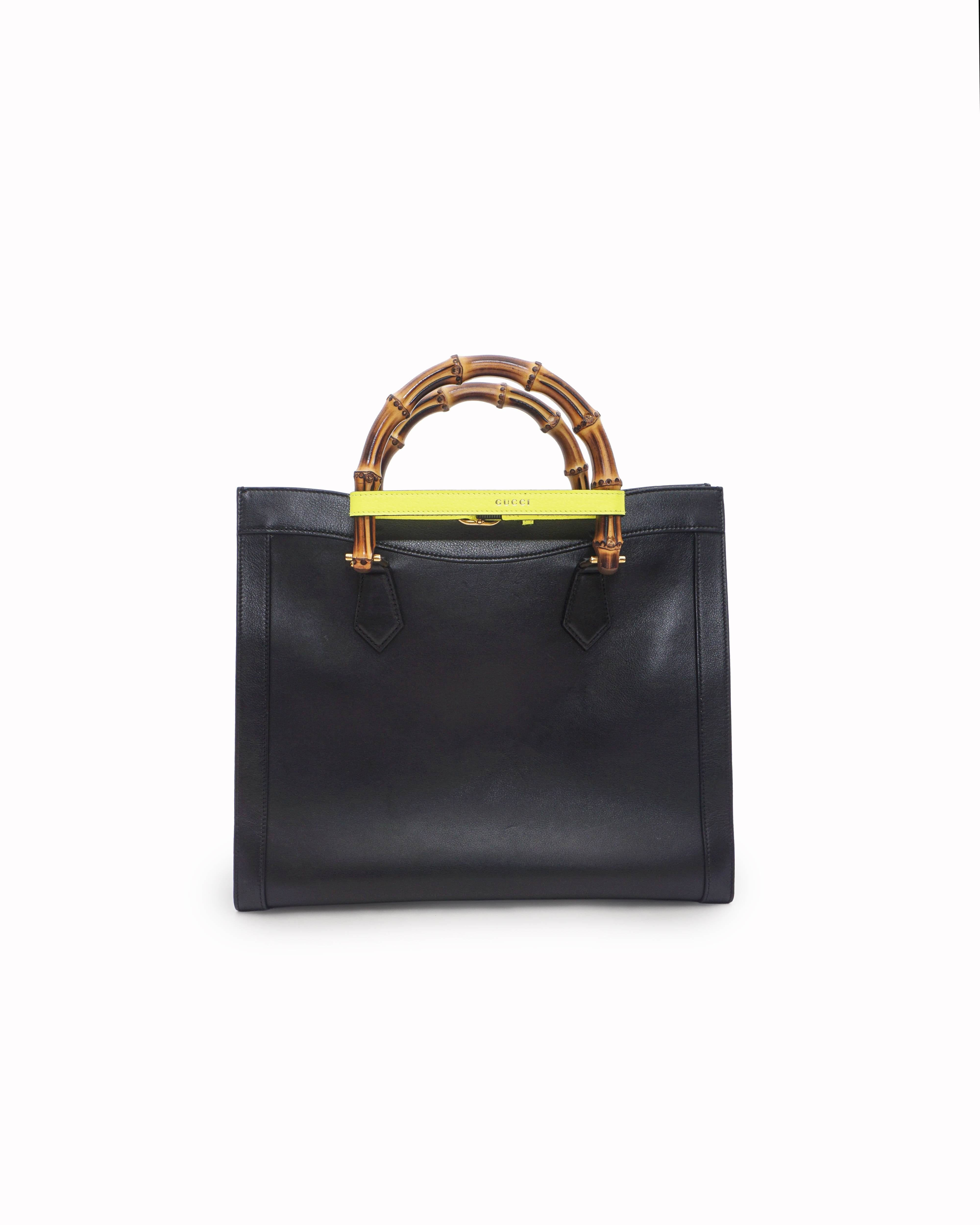 Gucci Diana Black Leather Bamboo Handle Tote Bag