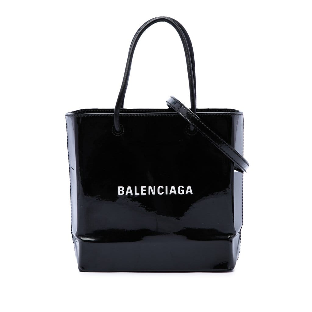 Balenciaga Patent Logo Shopping Tote XXS