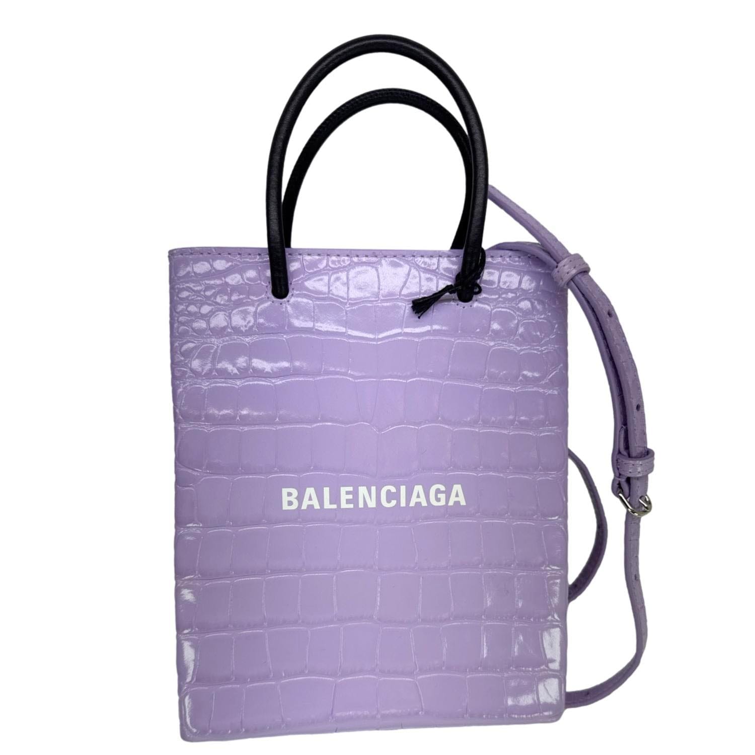 BALENCIAGA Small Leather Shopping Tote Bag Purple