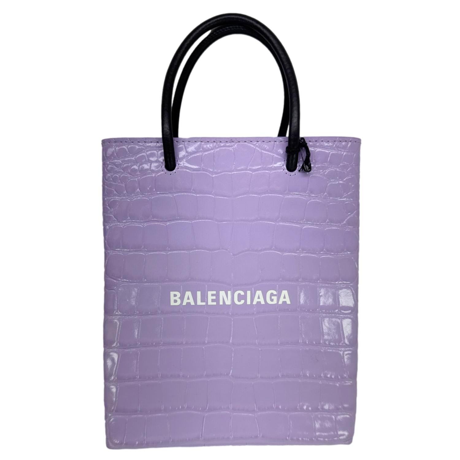BALENCIAGA Small Leather Shopping Tote Bag Purple