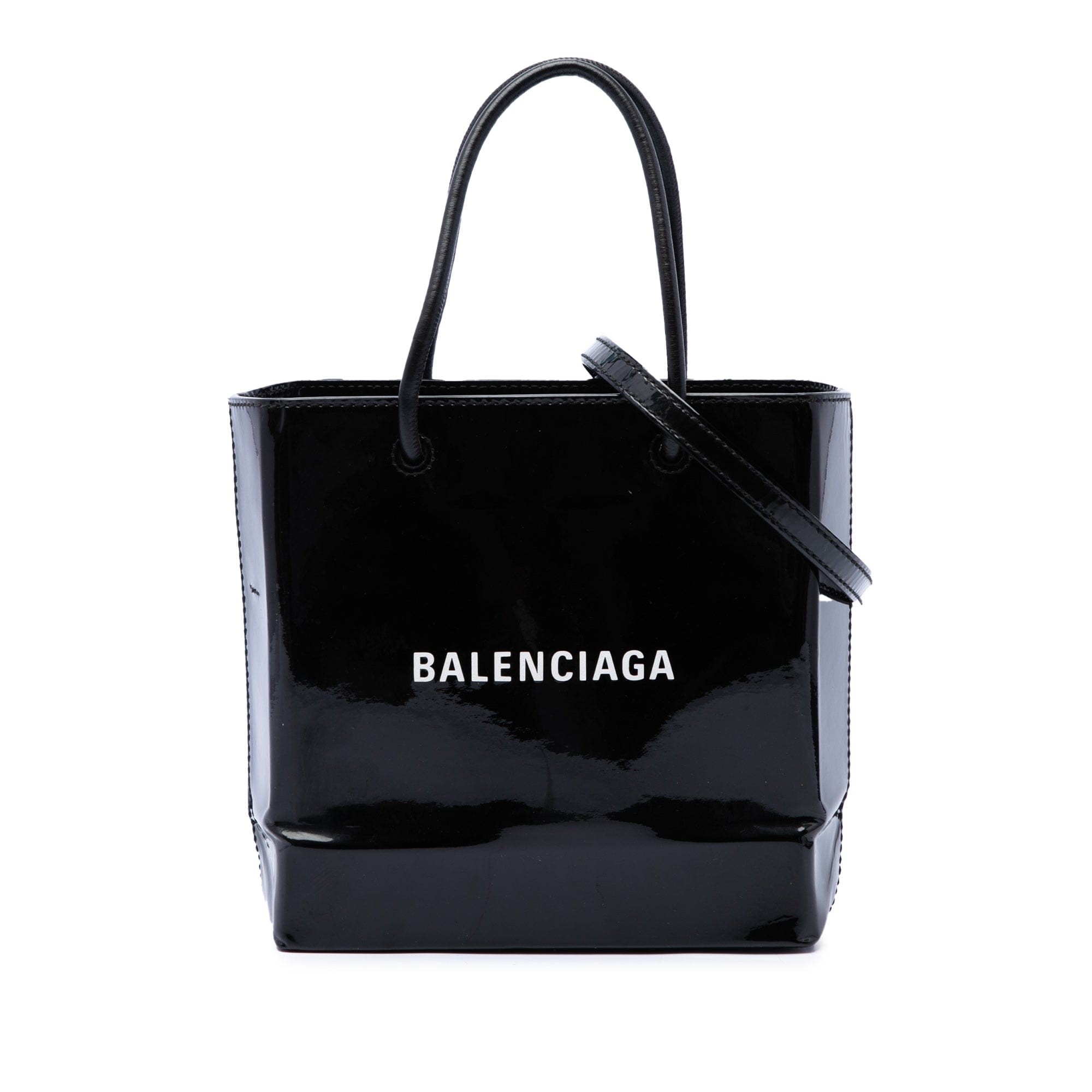 Balenciaga Patent Logo Shopping Tote XXS