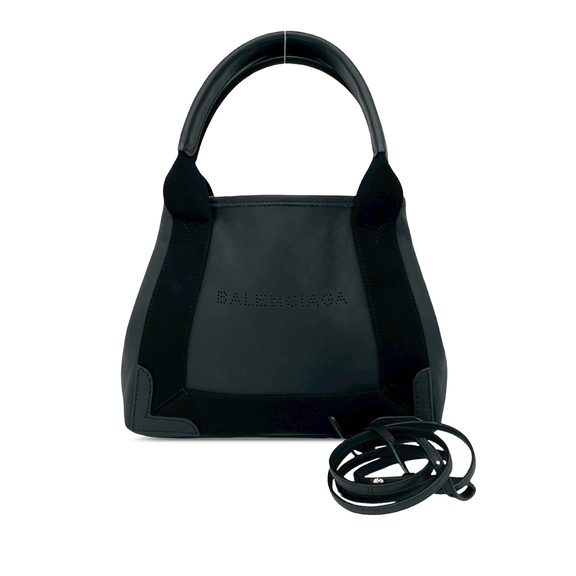 Balenciaga Calfskin Perforated Navy Cabas Tote XS