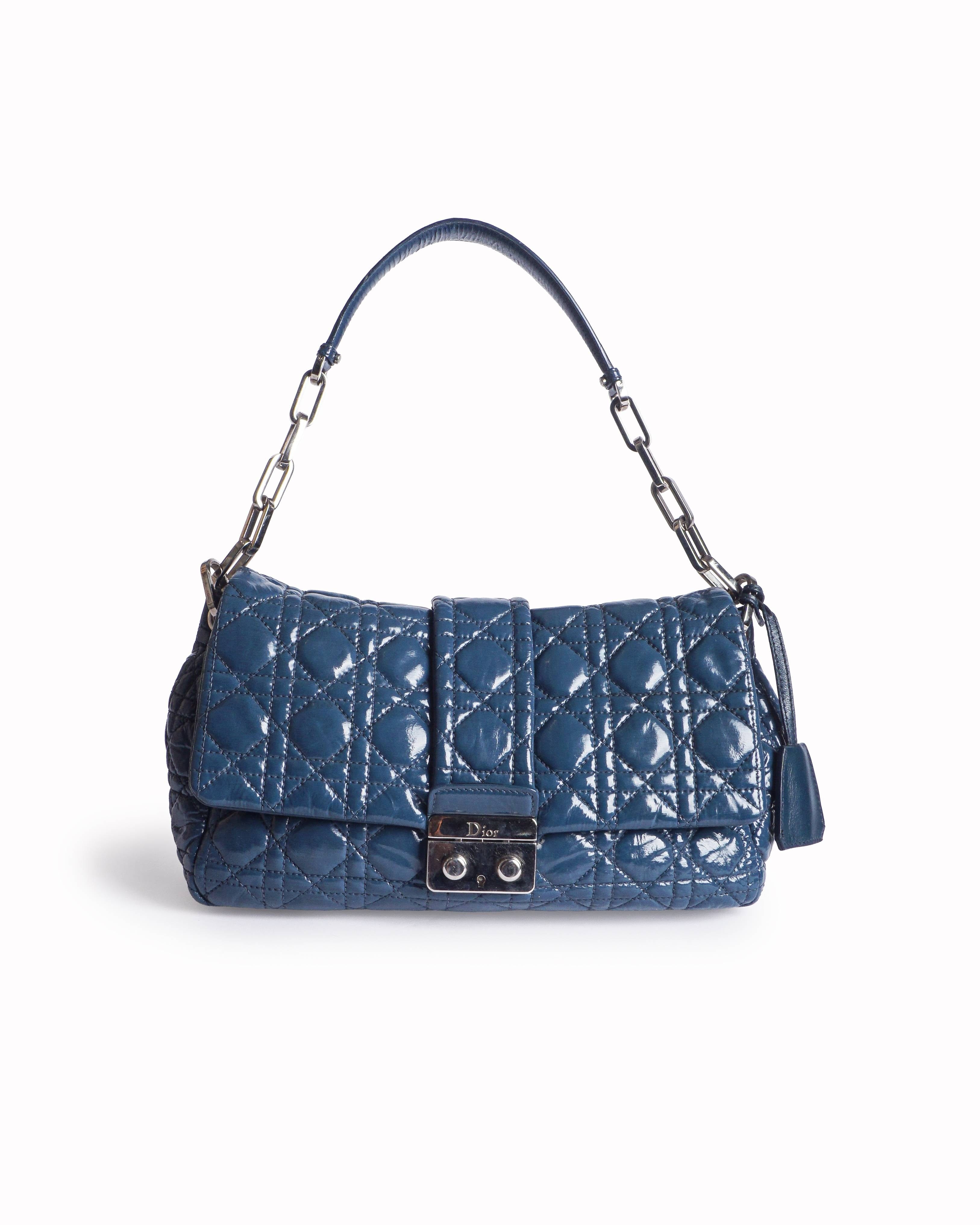 Dior Christian Dior Slate Blue Cannage Patent Leather Miss Dior Promenade Bag