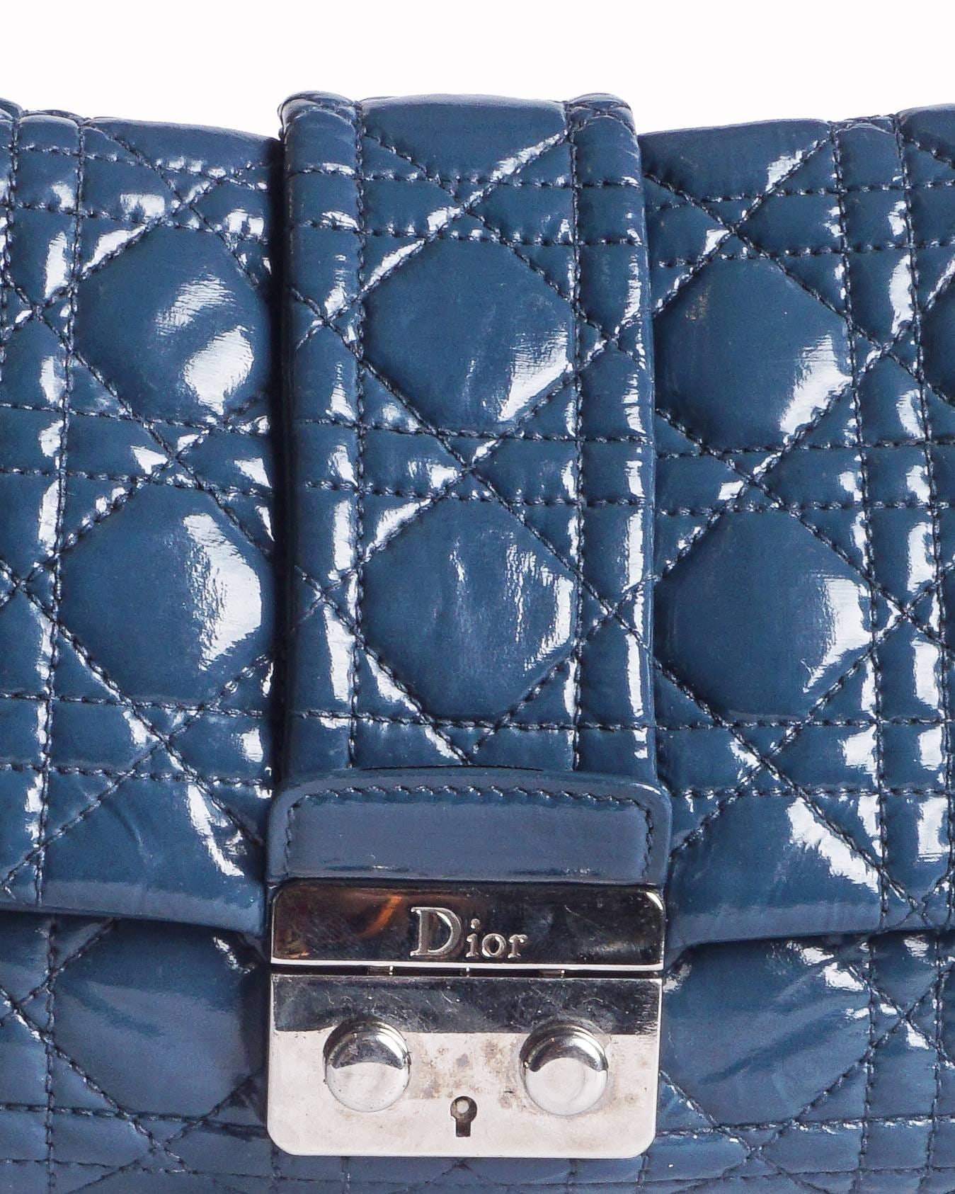 Dior Christian Dior Slate Blue Cannage Patent Leather Miss Dior Promenade Bag