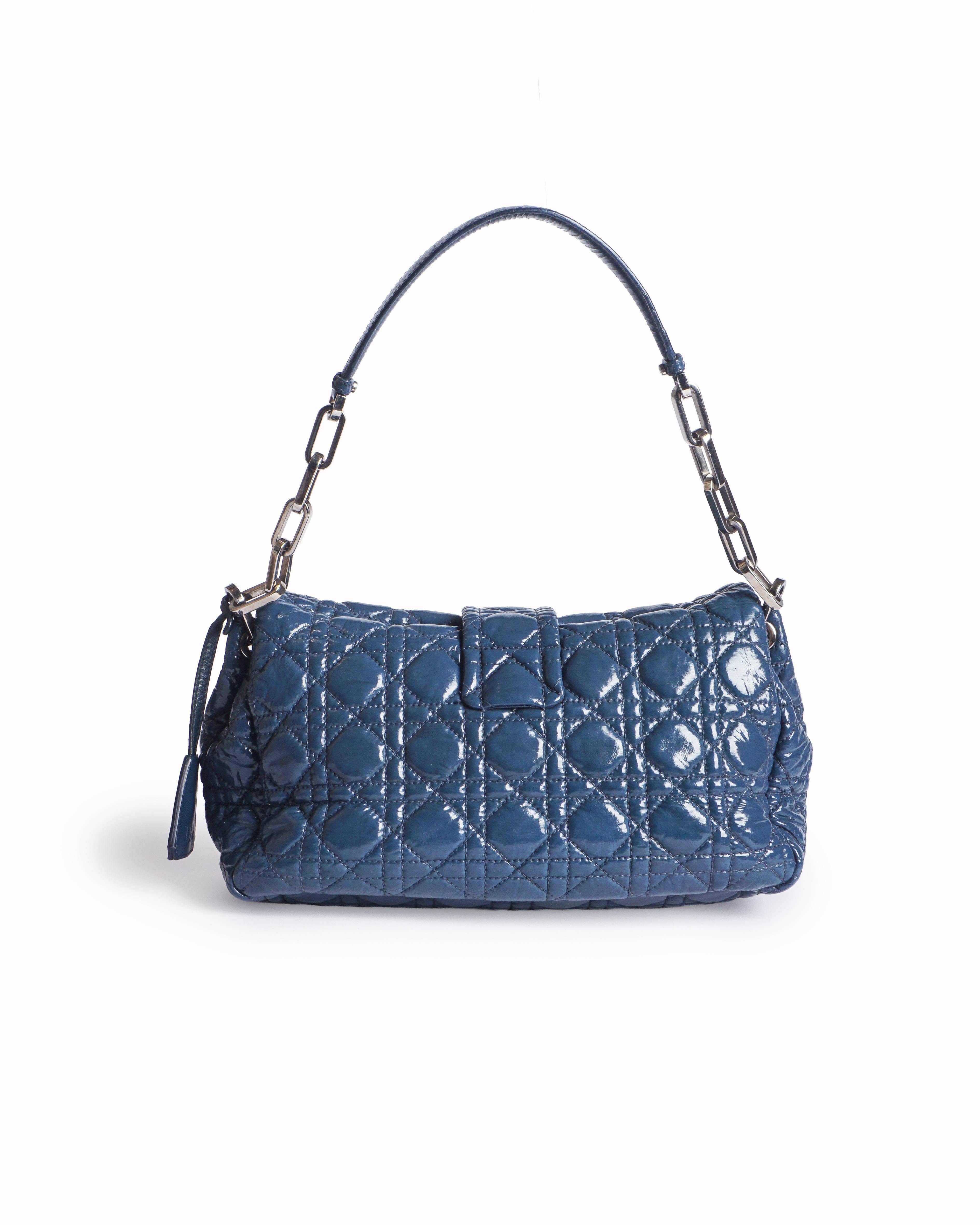 Dior Christian Dior Slate Blue Cannage Patent Leather Miss Dior Promenade Bag