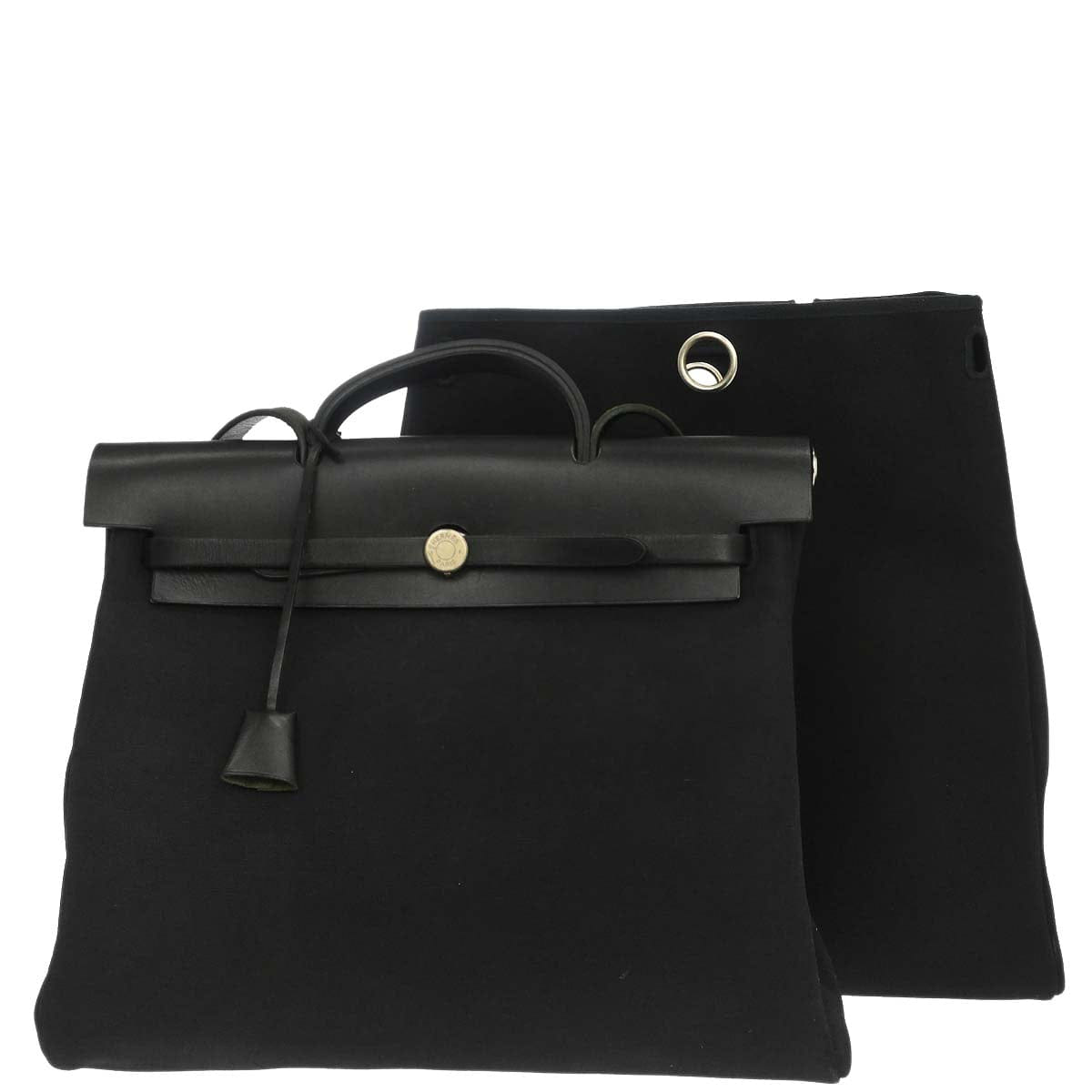 Hermes 2001 Black Toile Officier Herbag MM 2 in 1 Shoulder Handbag