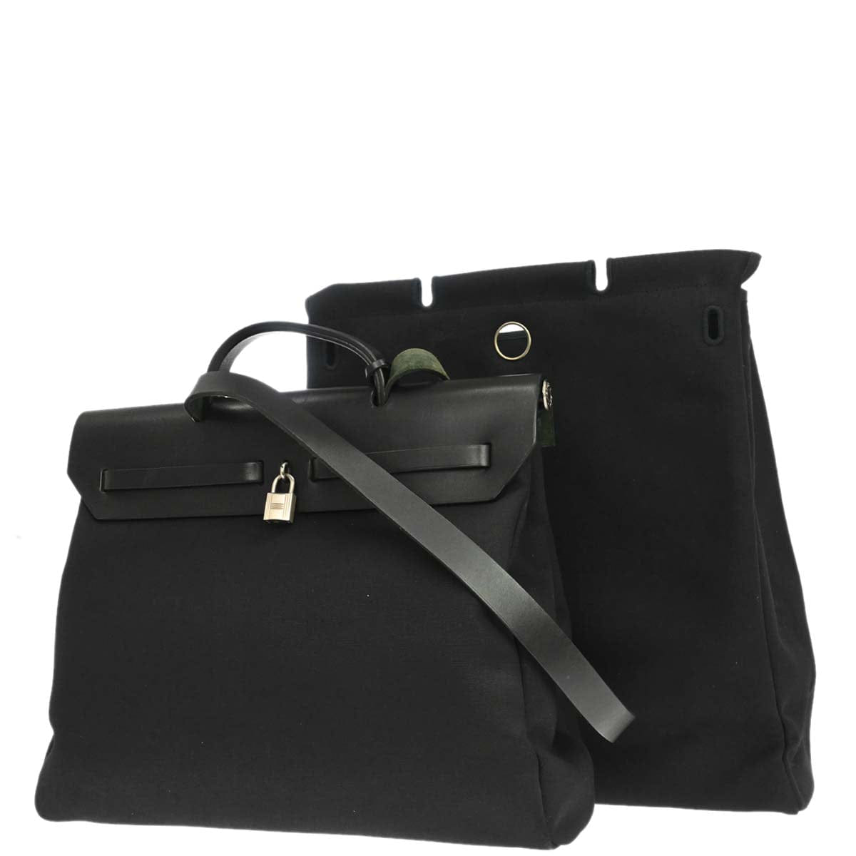 Hermes 2001 Black Toile Officier Herbag MM 2 in 1 Shoulder Handbag