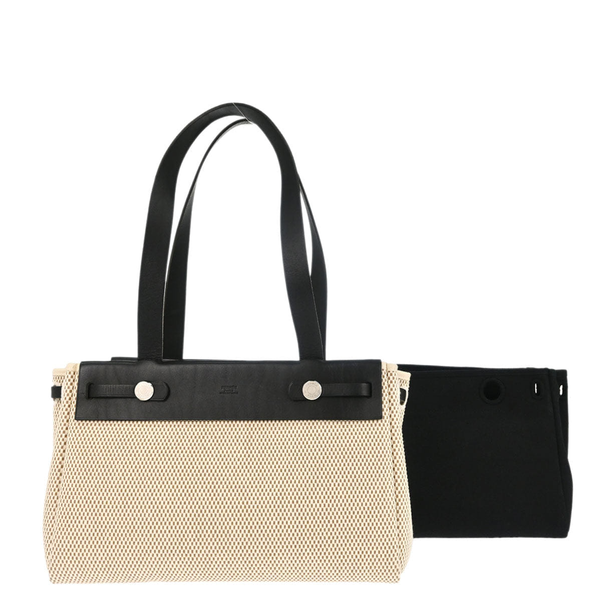 Hermes Beige Black Toile GM Officier Herbag Cabas PM 2 in 1 Handbag