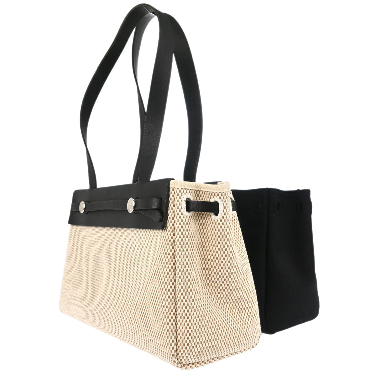 Hermes Beige Black Toile GM Officier Herbag Cabas PM 2 in 1 Handbag