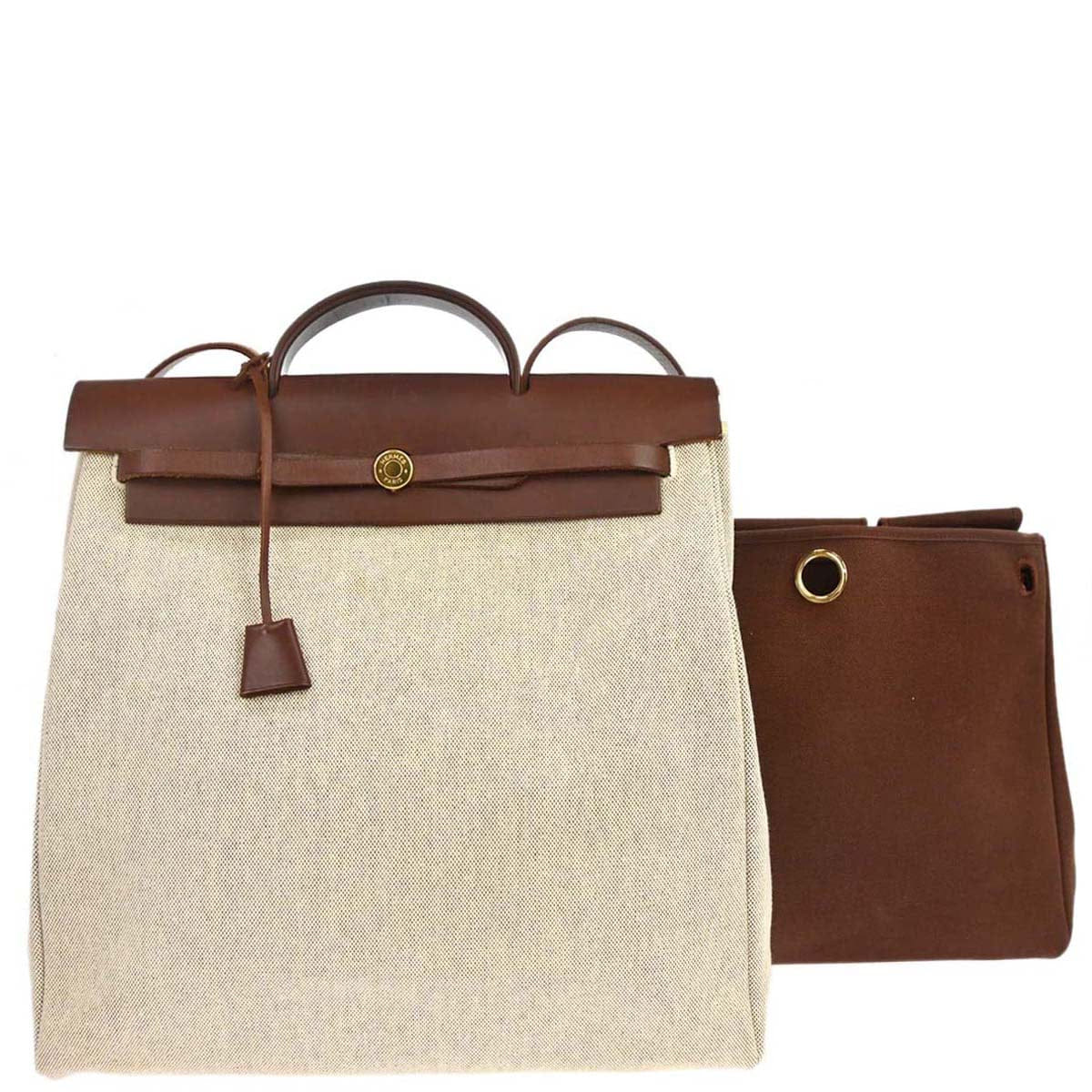 Hermes Beige Brown Toile H Herbag MM 2 in 1 Shoulder Handbag