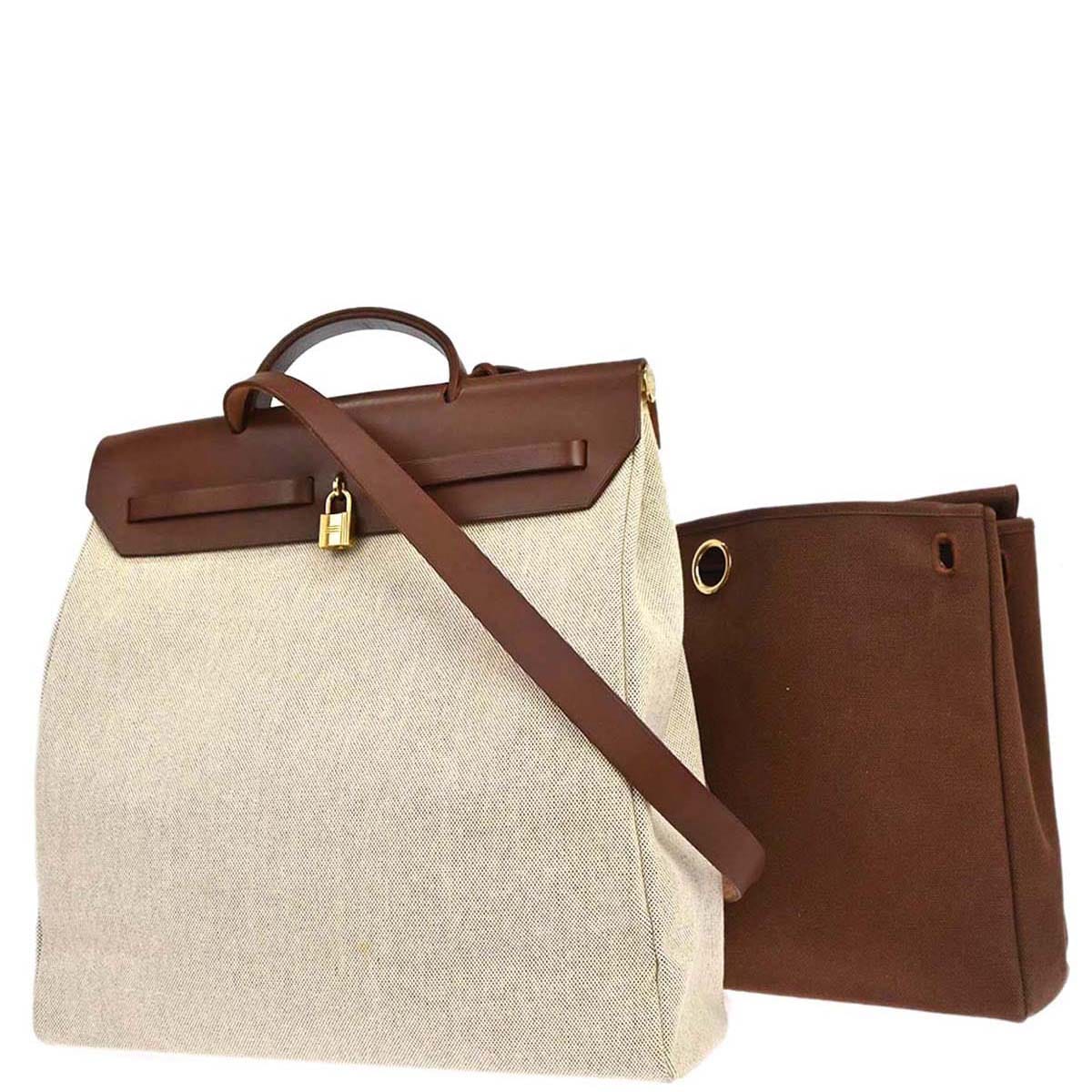Hermes Beige Brown Toile H Herbag MM 2 in 1 Shoulder Handbag