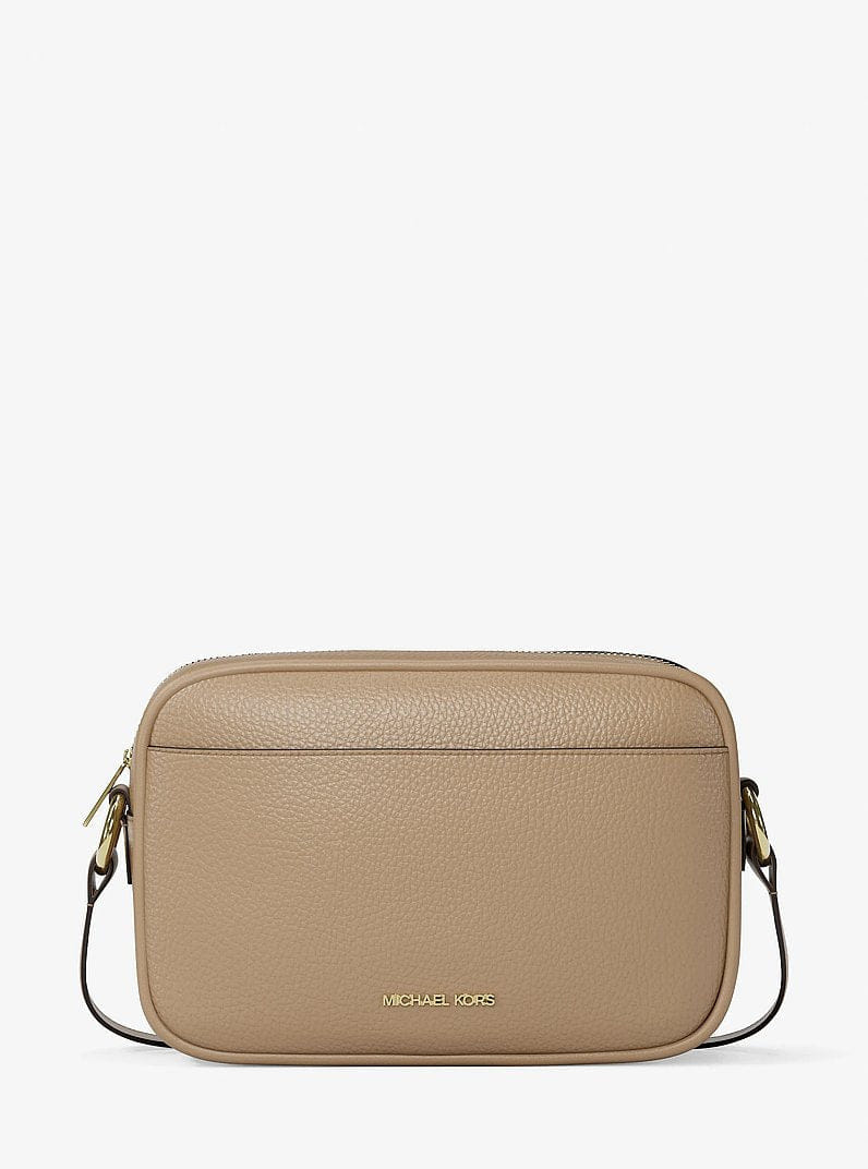 Michael Kors Jet Set Large Pebbled Leather Camera Crossbody Bag Camel