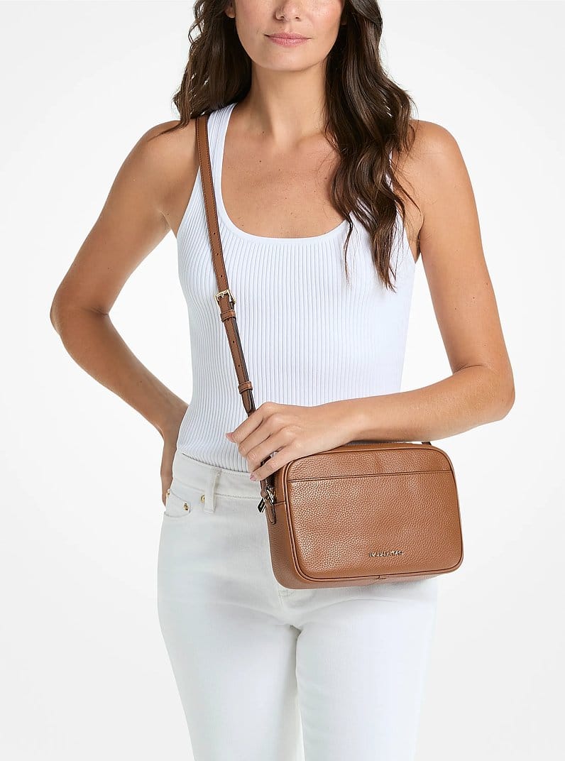 Michael Kors Jet Set Large Pebbled Leather Camera Crossbody Bag Luggage