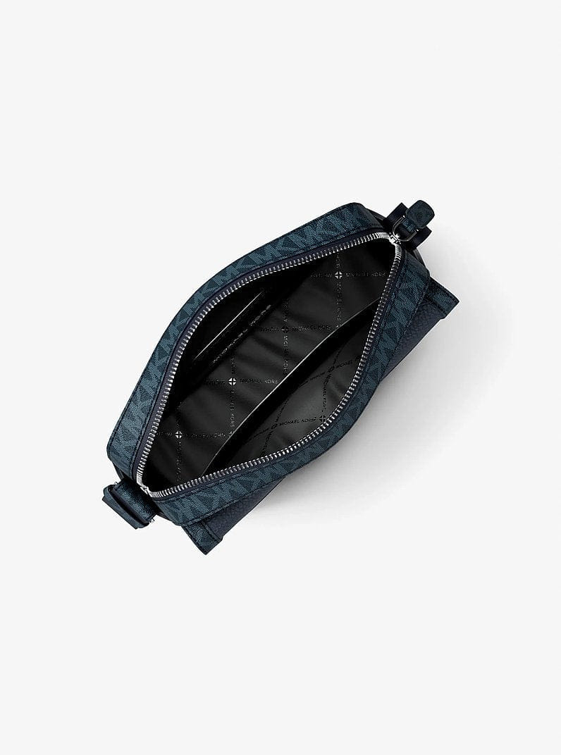 Michael Kors Cooper Medium Pebbled Leather and Signature Logo Camera Crossbody Bag Navy