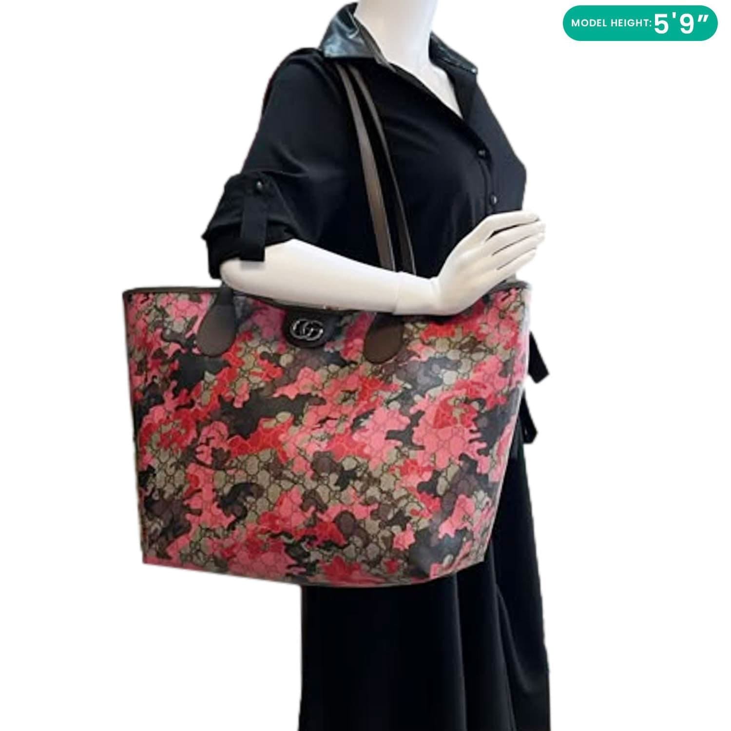 GUCCI Camouflage Large GG Supreme Canvas Tote Bag Pink 856877