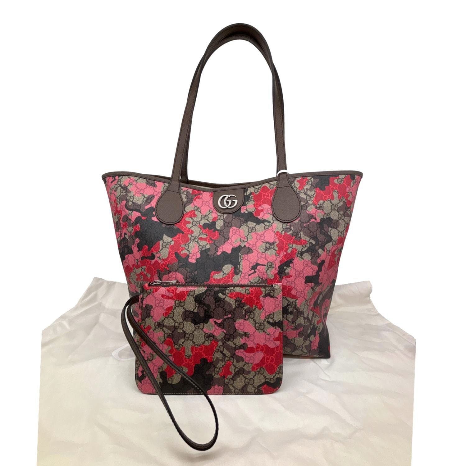 GUCCI Camouflage Large GG Supreme Canvas Tote Bag Pink 856877