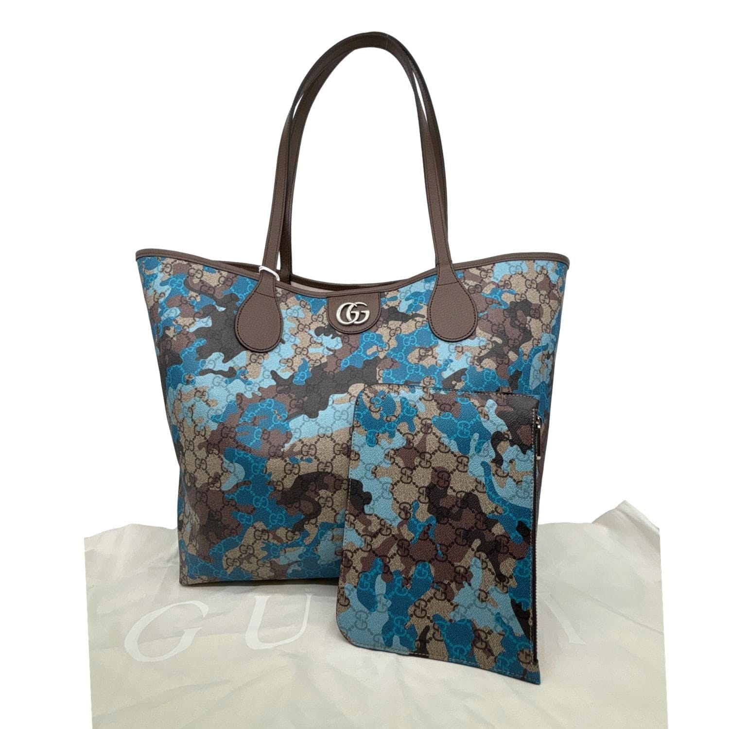 GUCCI Camouflage Large GG Supreme Canvas Tote Bag Blue 856774