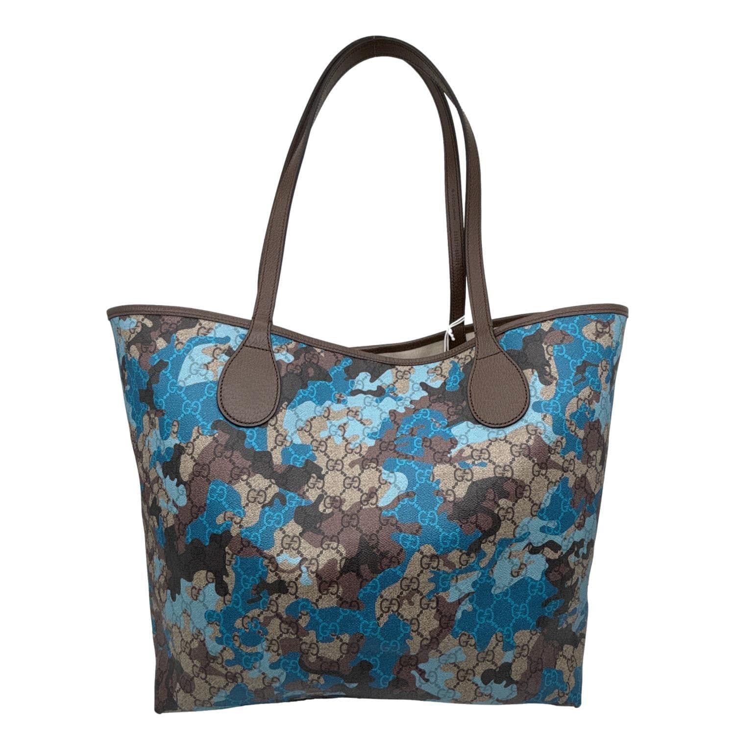 GUCCI Camouflage Large GG Supreme Canvas Tote Bag Blue 856774