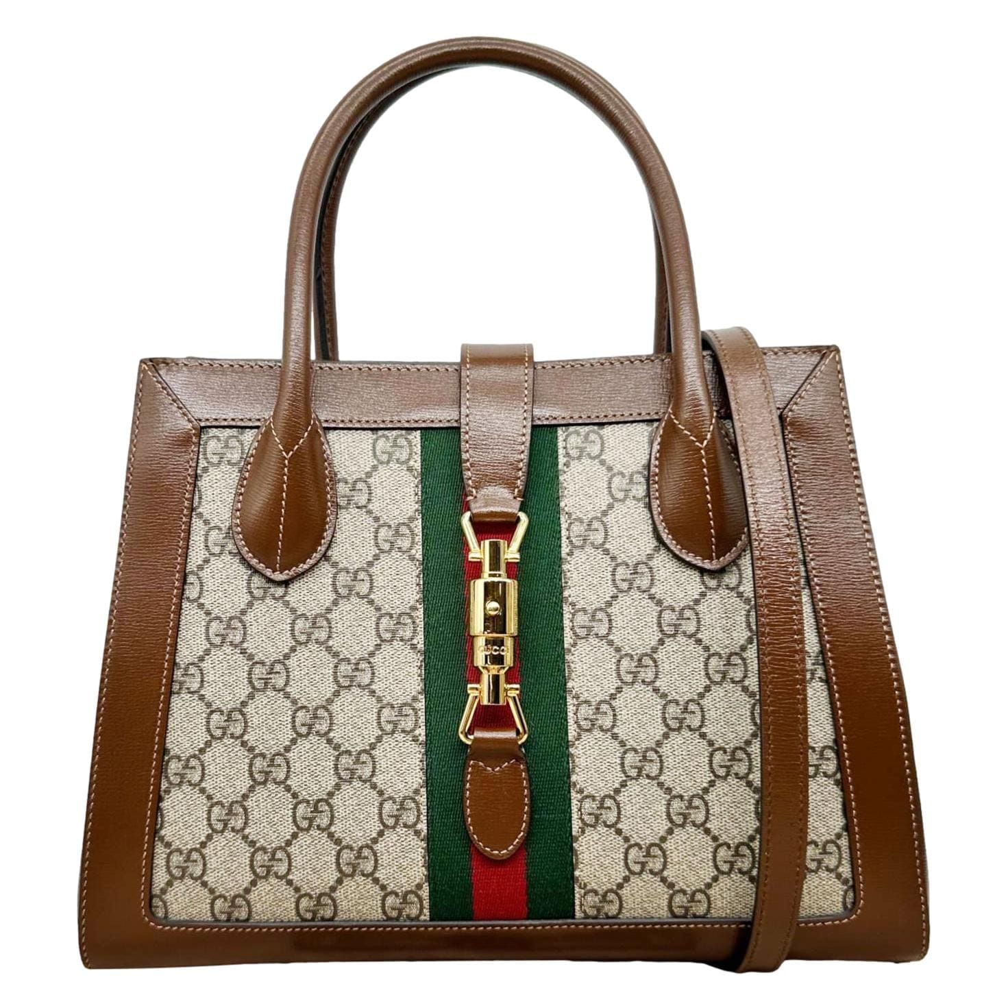 GUCCI Jackie 1961 Medium Web GG Supreme Canvas Tote Bag Beige 649016
