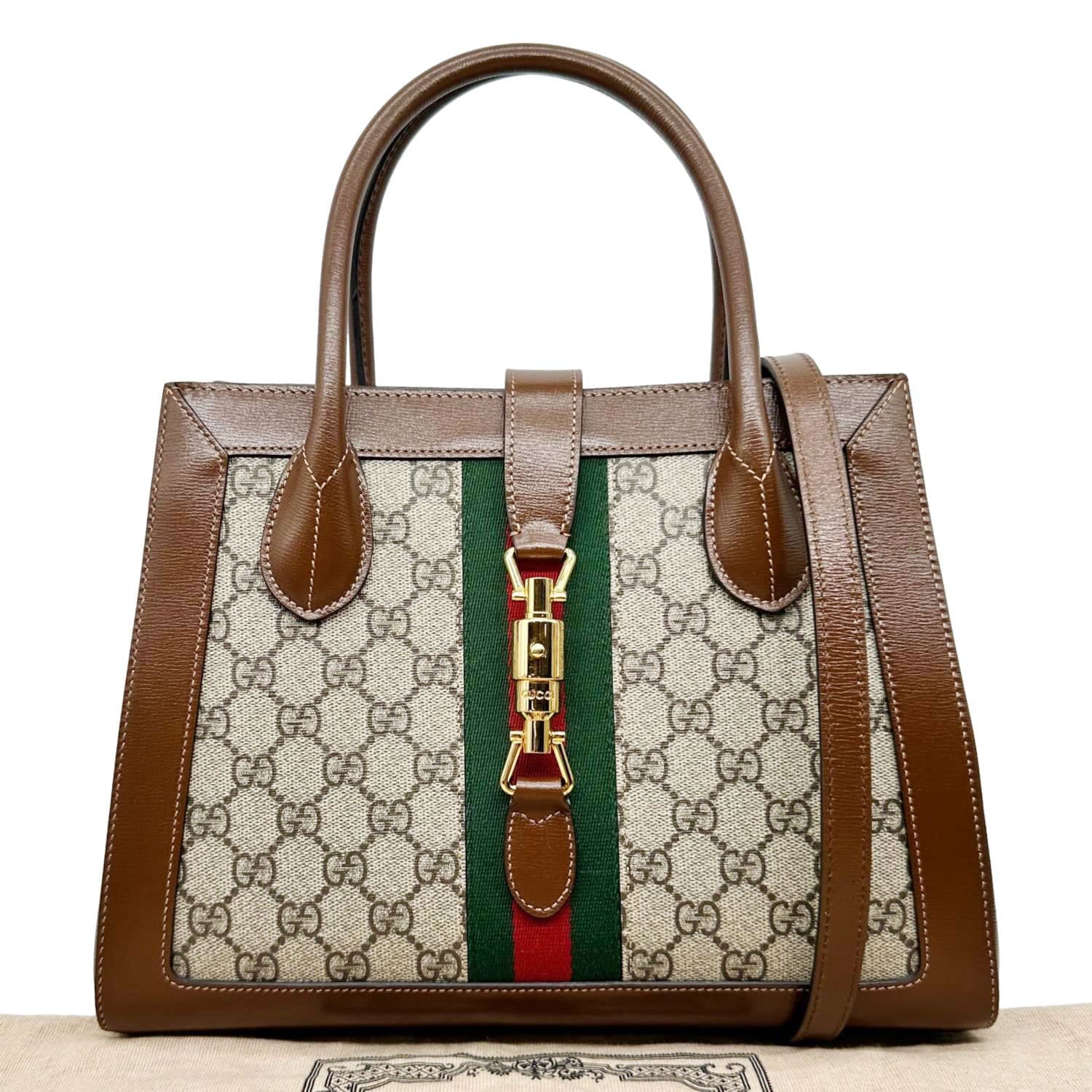 GUCCI Jackie 1961 Medium Web GG Supreme Canvas Tote Bag Beige 649016