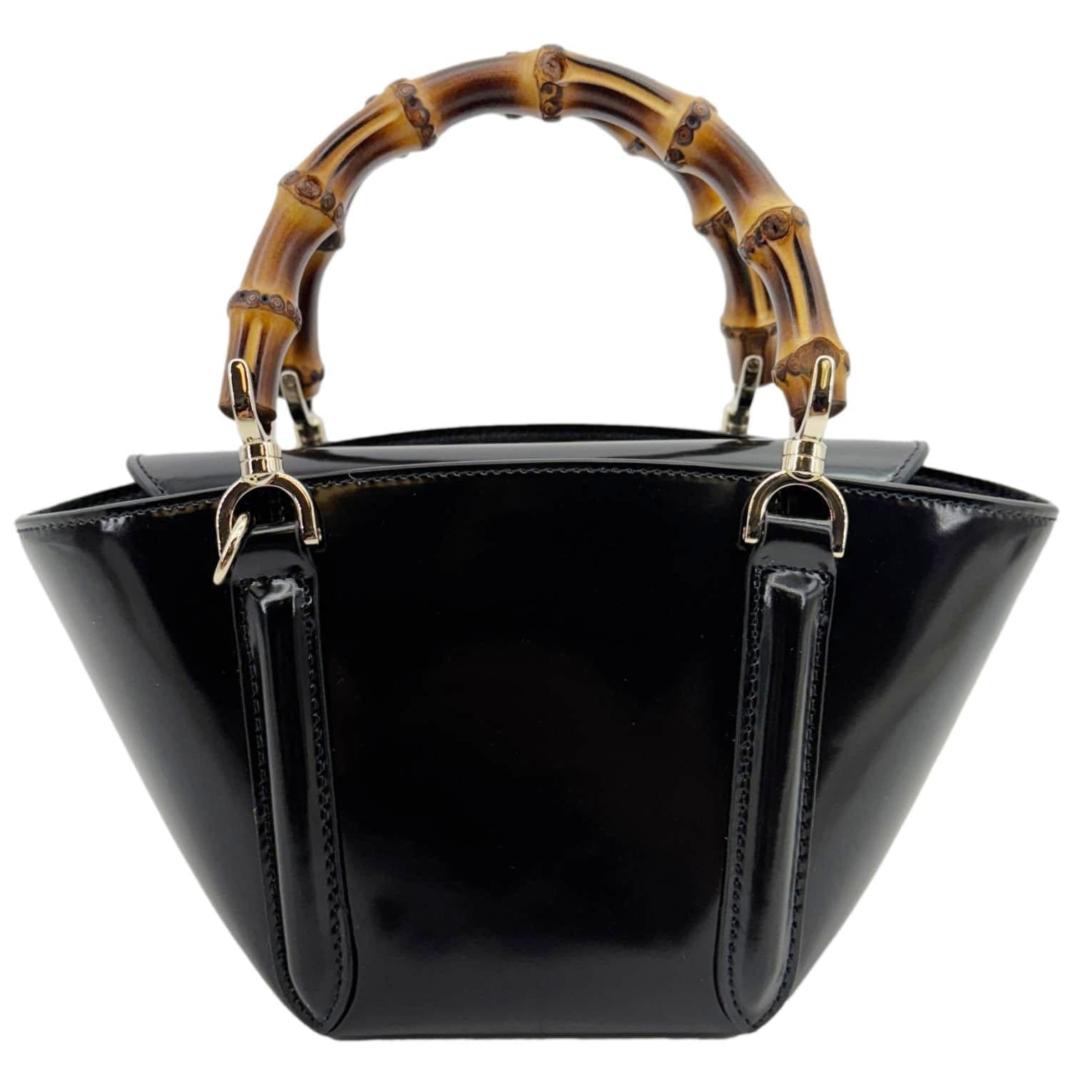 GUCCI Bamboo Top Handle Mini Leather Tote Bag Black 805832