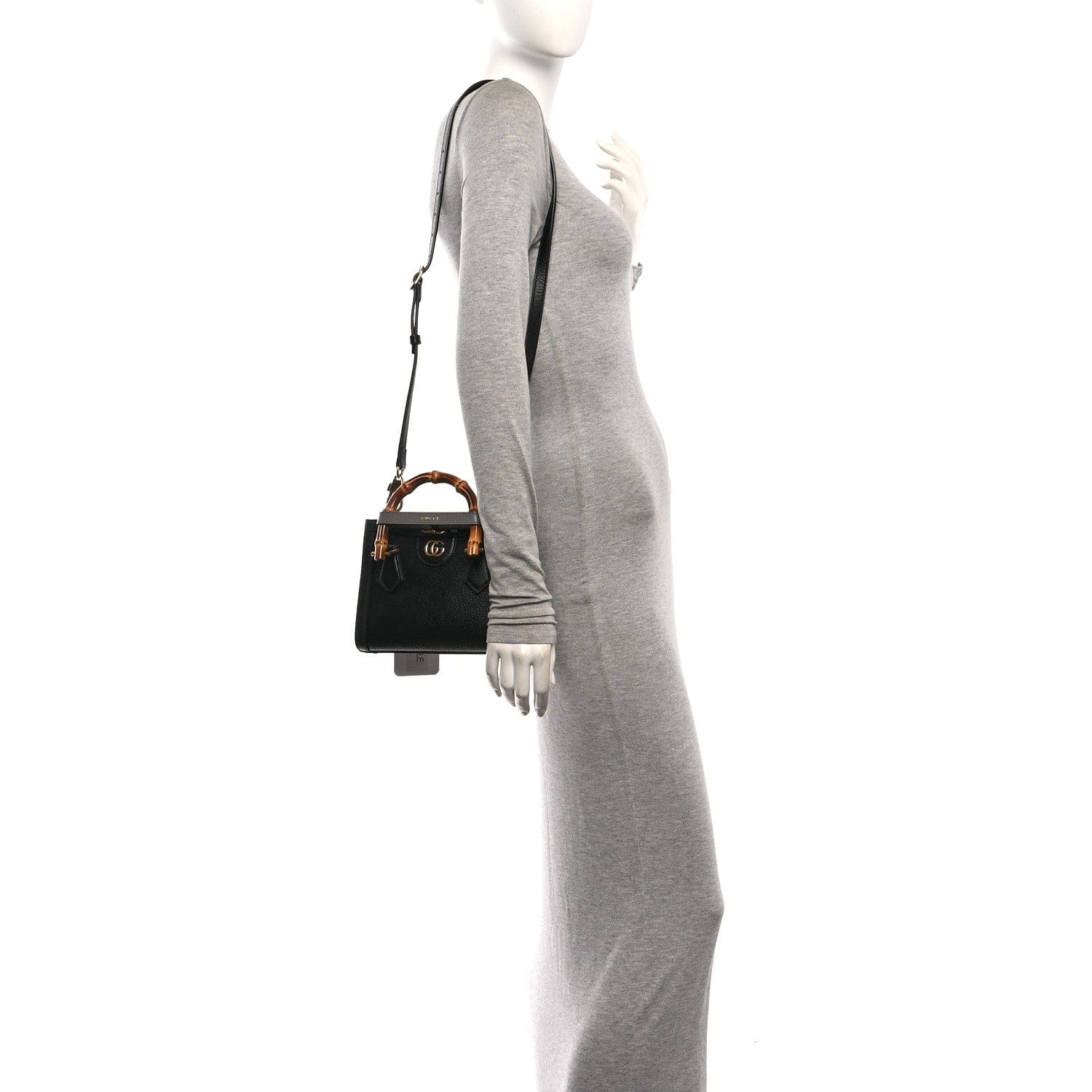 Gucci Textured Dollar Calfskin Web Mini Diana Tote Bag Black Dusty Grey