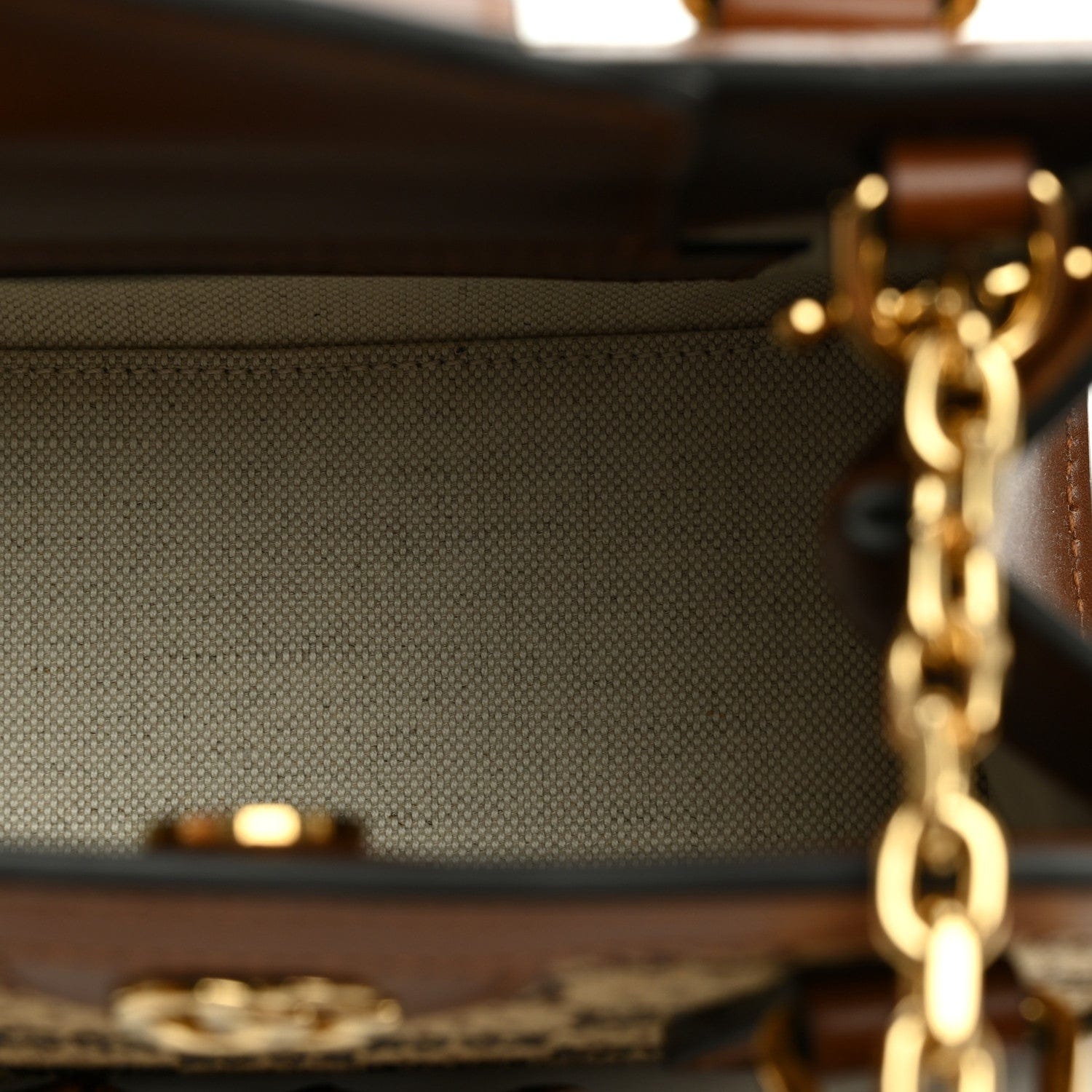 Gucci New Canvas Charisma Calfskin Crystal GG Monogram Mini Diana Tote Bag Camel Ebony