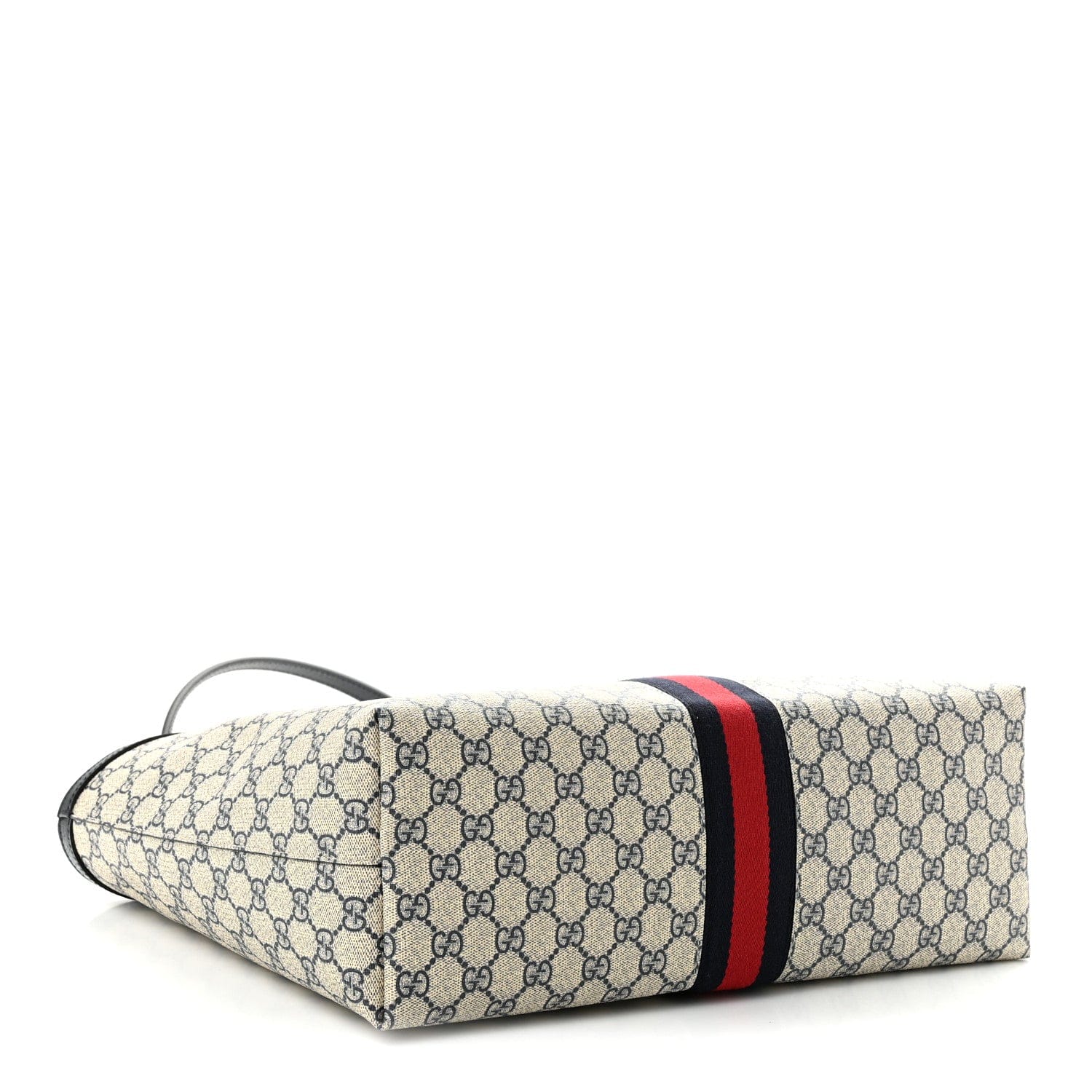 Gucci GG Supreme Monogram Textured Calfskin Web Medium Ophidia Shopping Tote Beige Blue