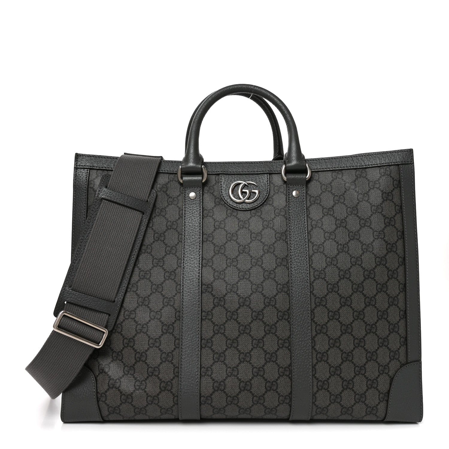 Gucci GG Supreme Monogram Textured Dollar Calfskin Large Ophidia Tote Bag Grey Black Graphite Grey