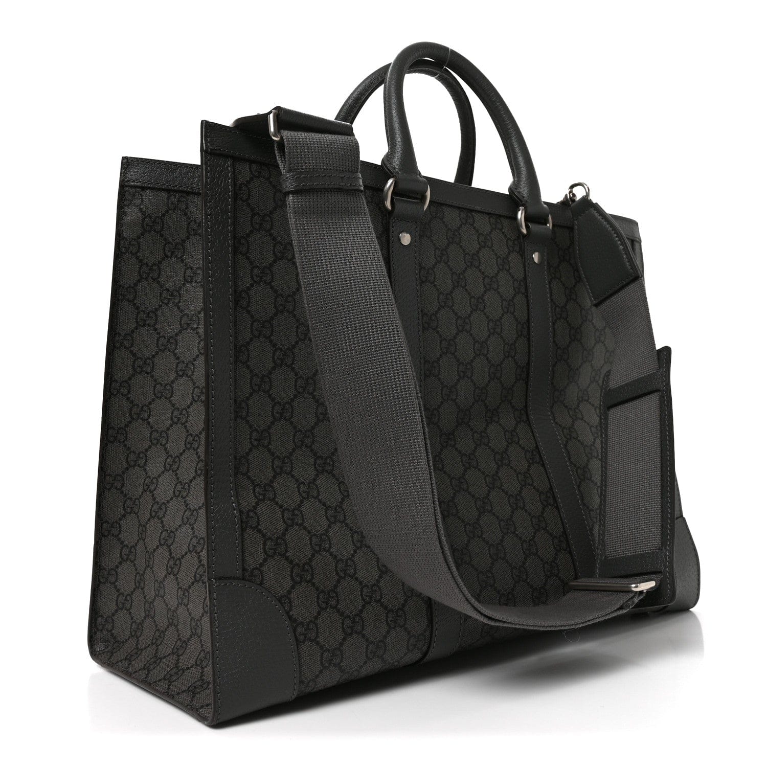 Gucci GG Supreme Monogram Textured Dollar Calfskin Large Ophidia Tote Bag Grey Black Graphite Grey