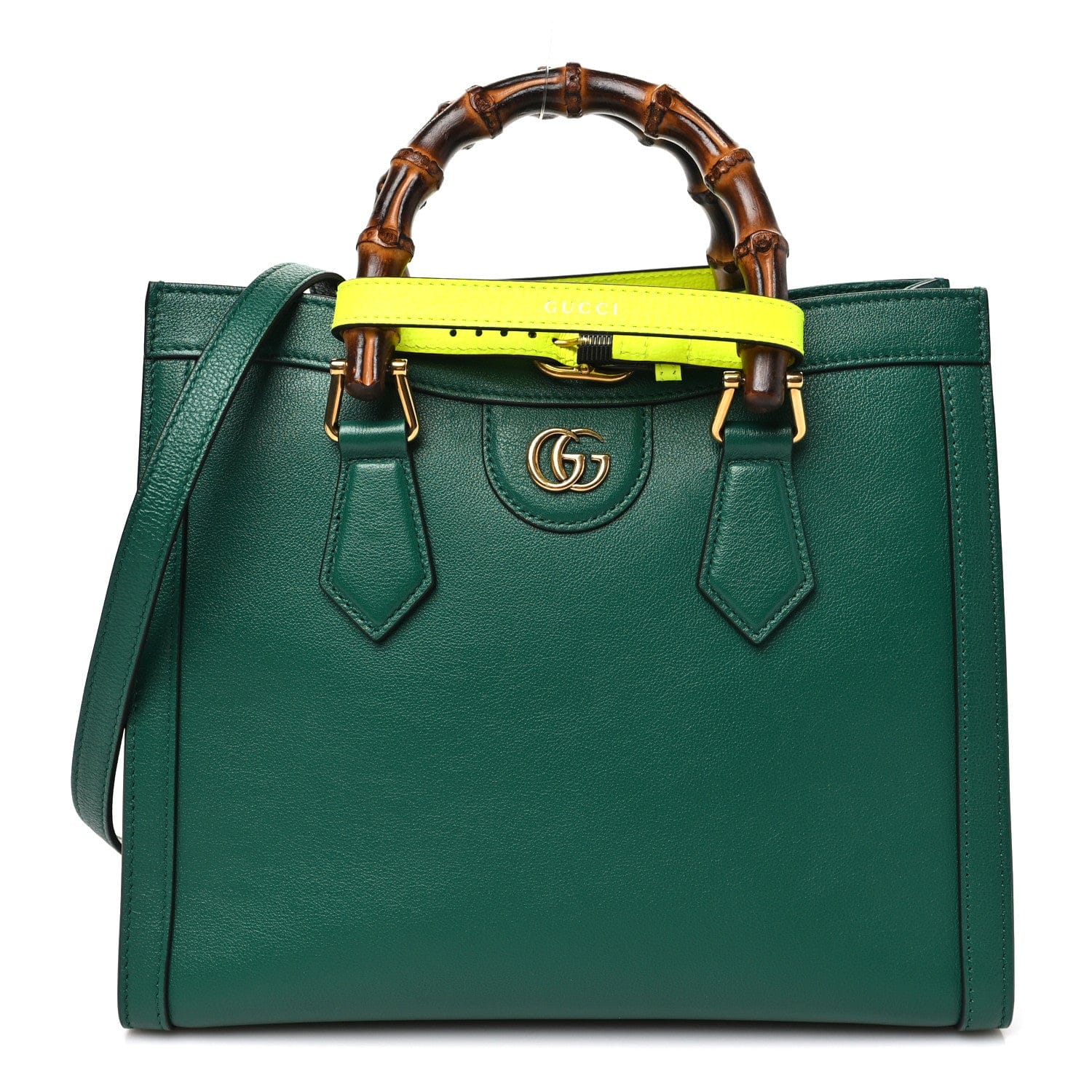 Gucci Wonka Grain Calfskin Small Diana Tote Bag Green Yellow Fluo