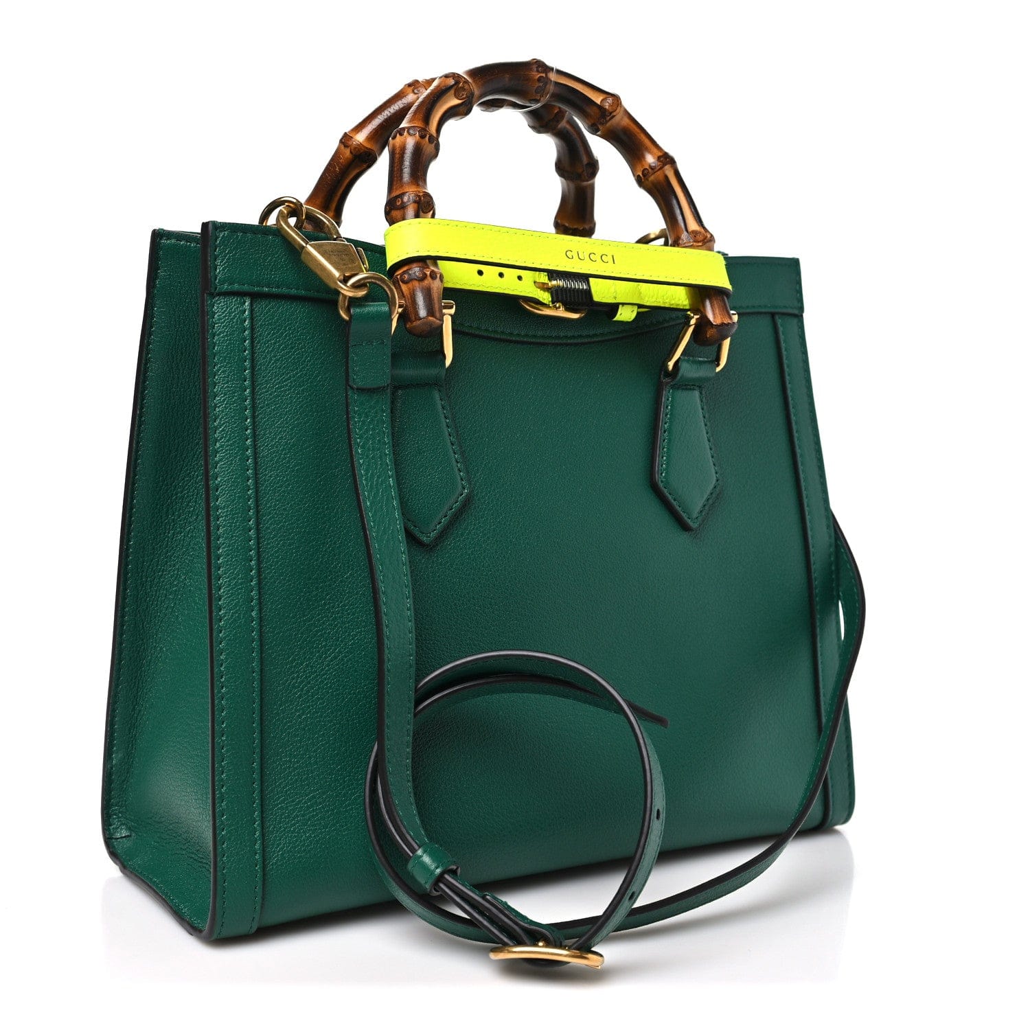 Gucci Wonka Grain Calfskin Small Diana Tote Bag Green Yellow Fluo