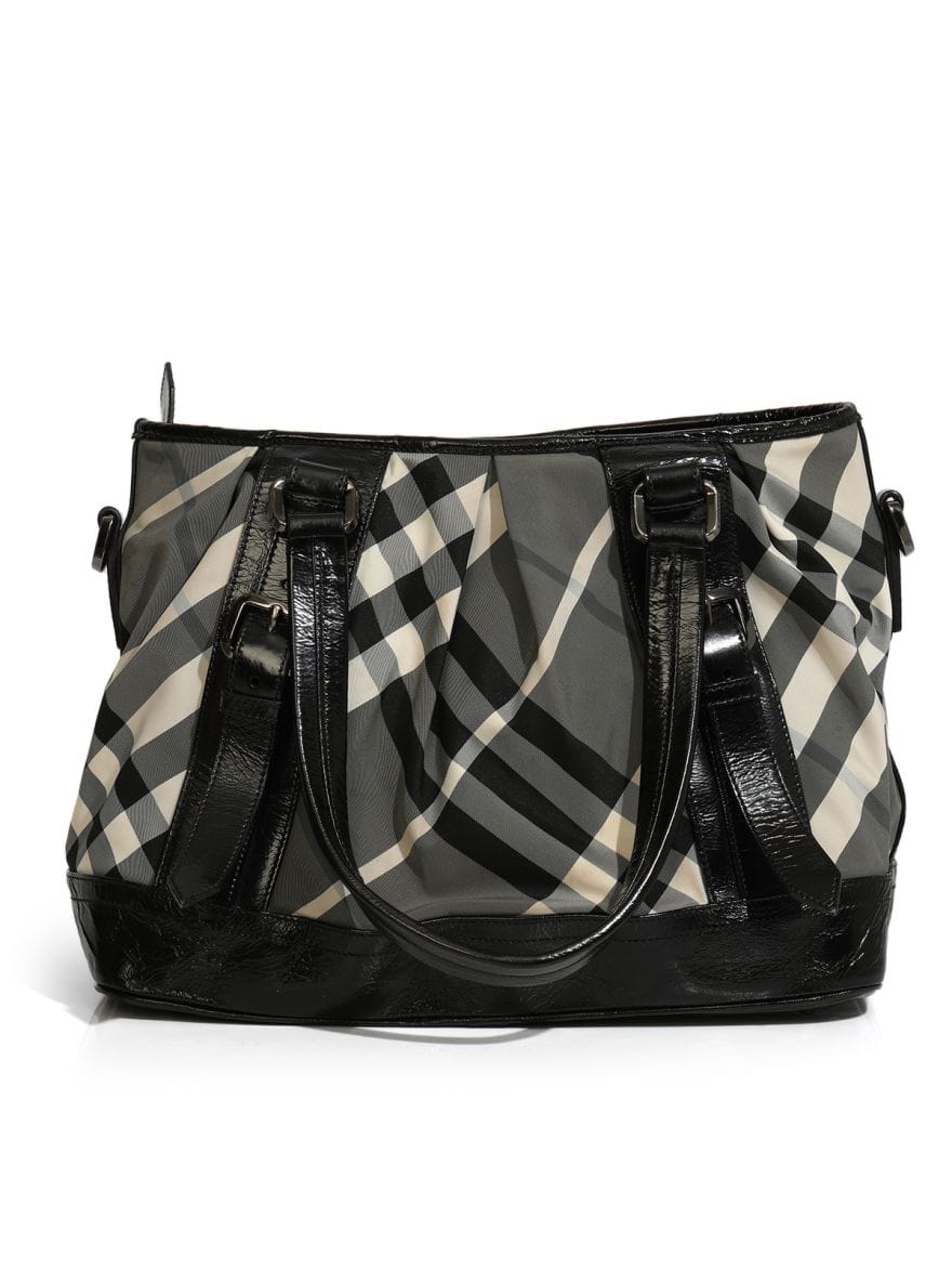 Burberry Black Beat Check Nylon Medium Lowry Tote