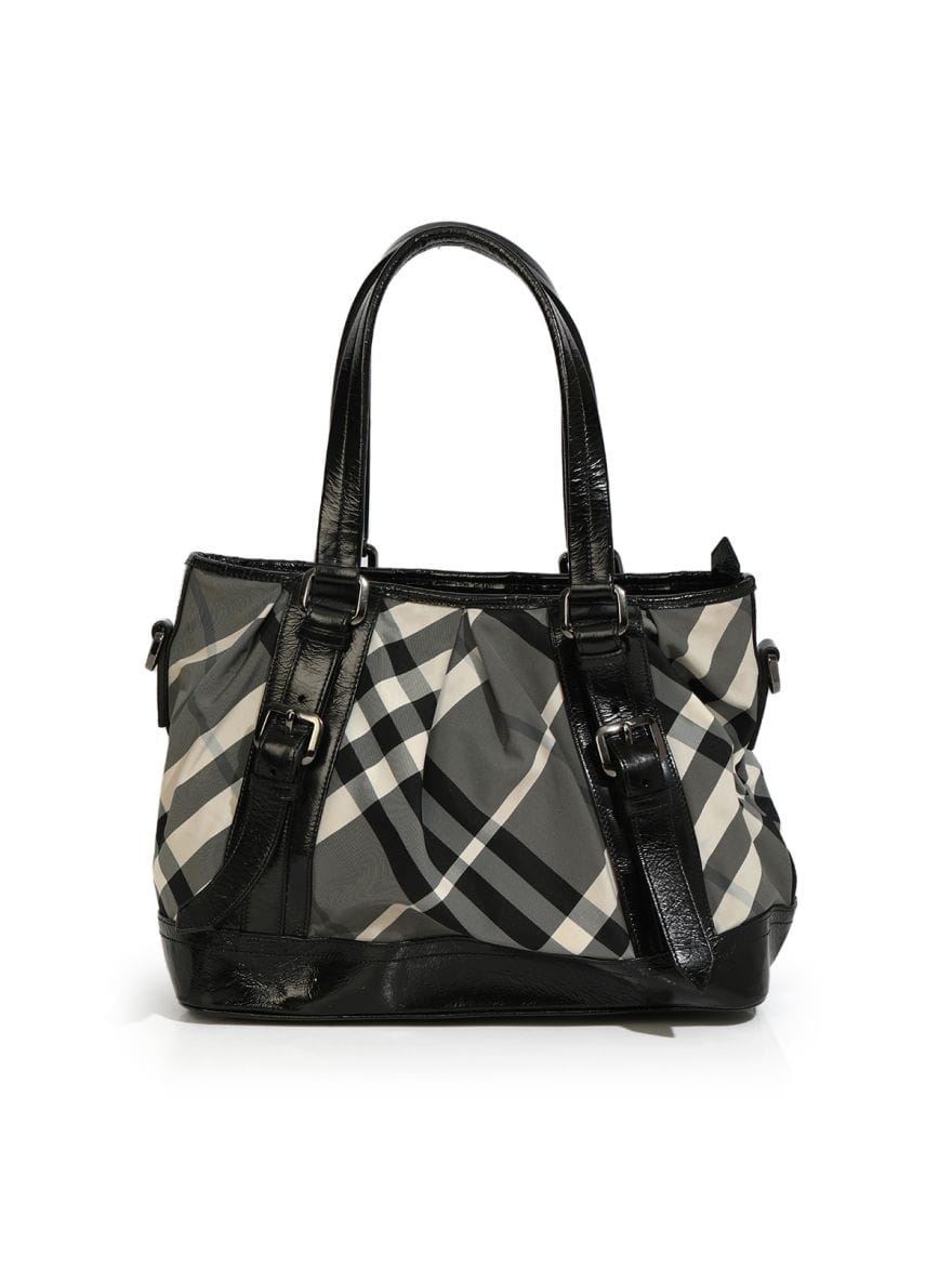 Burberry Black Beat Check Nylon Medium Lowry Tote