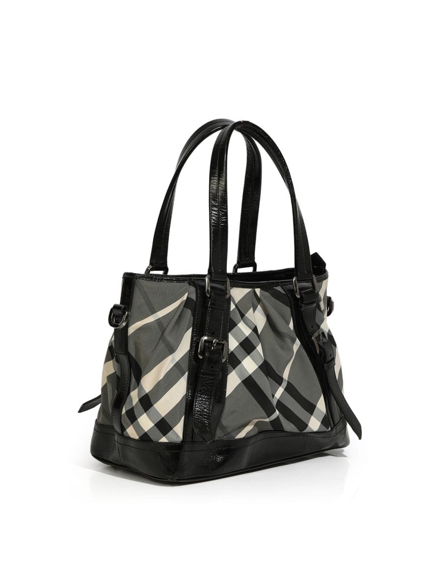 Burberry Black Beat Check Nylon Medium Lowry Tote