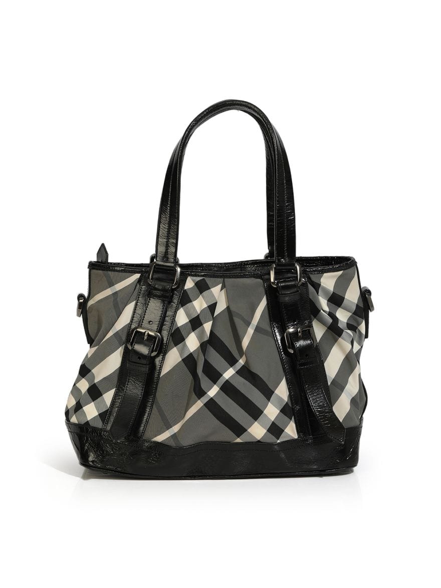 Burberry Black Beat Check Nylon Medium Lowry Tote