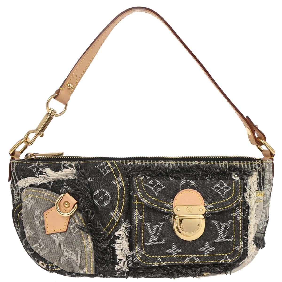 Louis Vuitton 2007 Gray Monogram Denim Patchwork Pouchy Handbag M95383