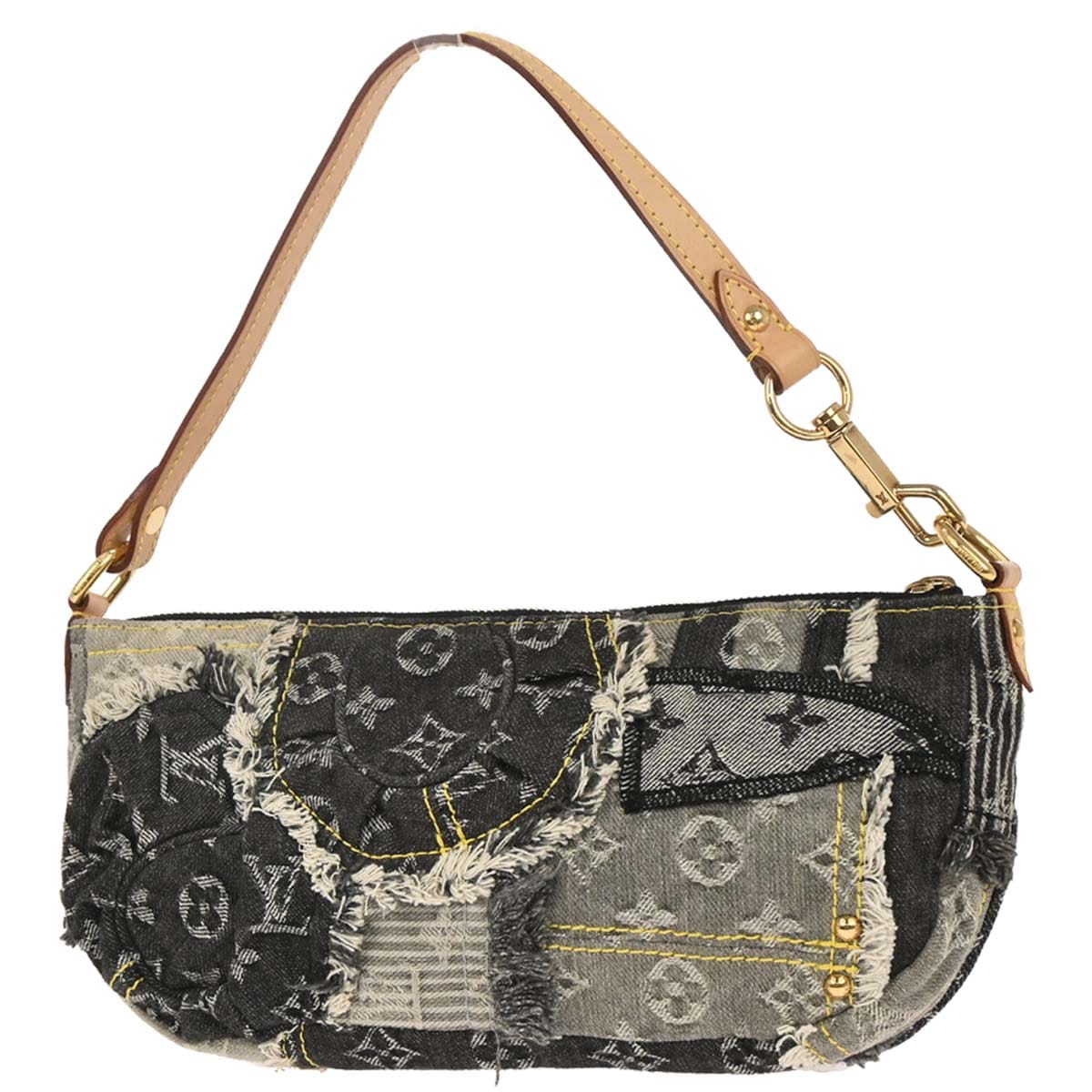 Louis Vuitton 2007 Gray Monogram Denim Patchwork Pouchy Handbag M95383