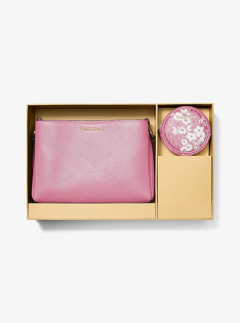 Michael Kors Trisha Pebbled Leather Crossbody Bag With Pouch Carnation