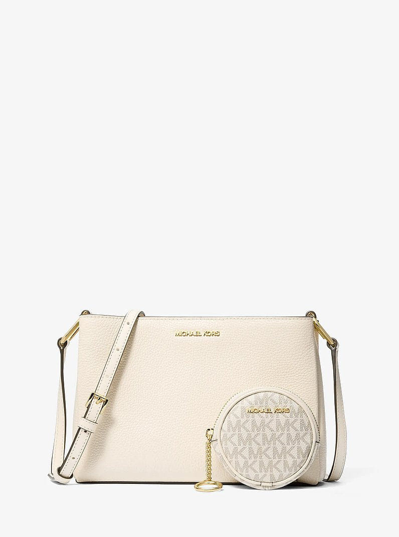 Michael Kors Trisha Pebbled Leather Crossbody Bag With Pouch Gift Set Lt Cream