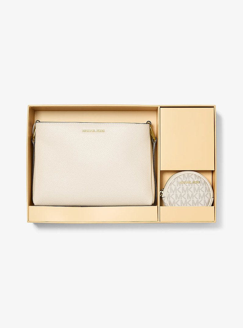 Michael Kors Trisha Pebbled Leather Crossbody Bag With Pouch Gift Set Lt Cream