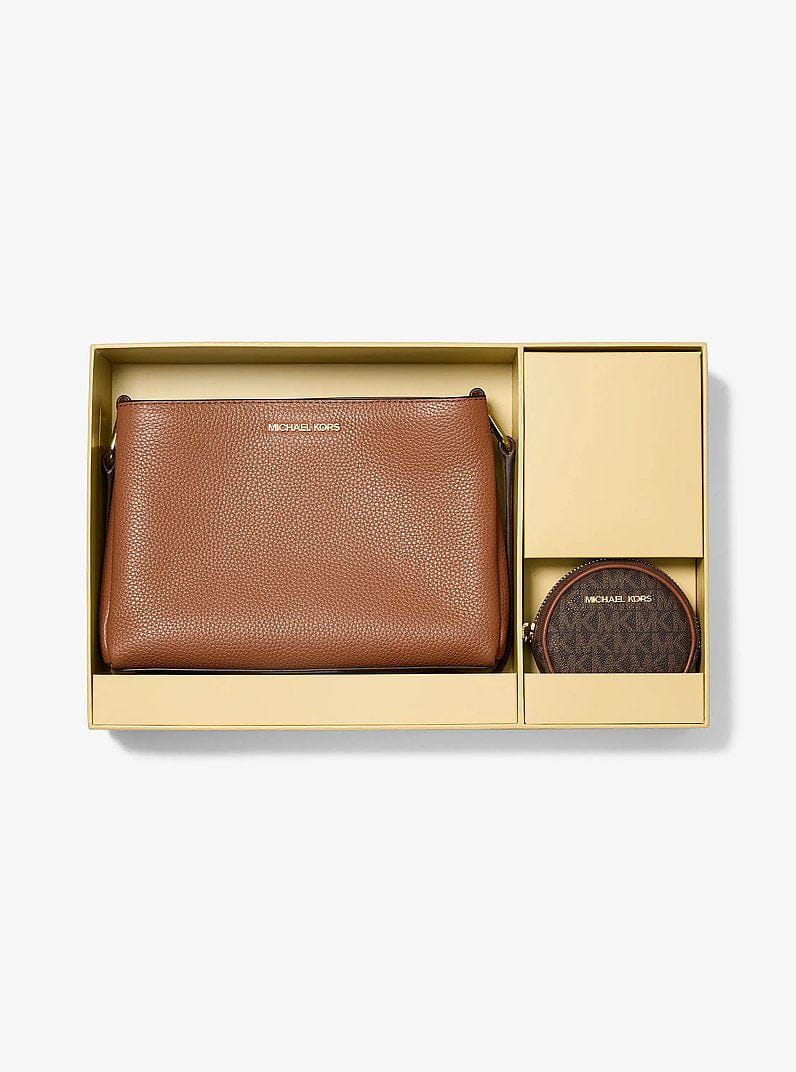 Michael Kors Trisha Pebbled Leather Crossbody Bag With Pouch Gift Set Luggage