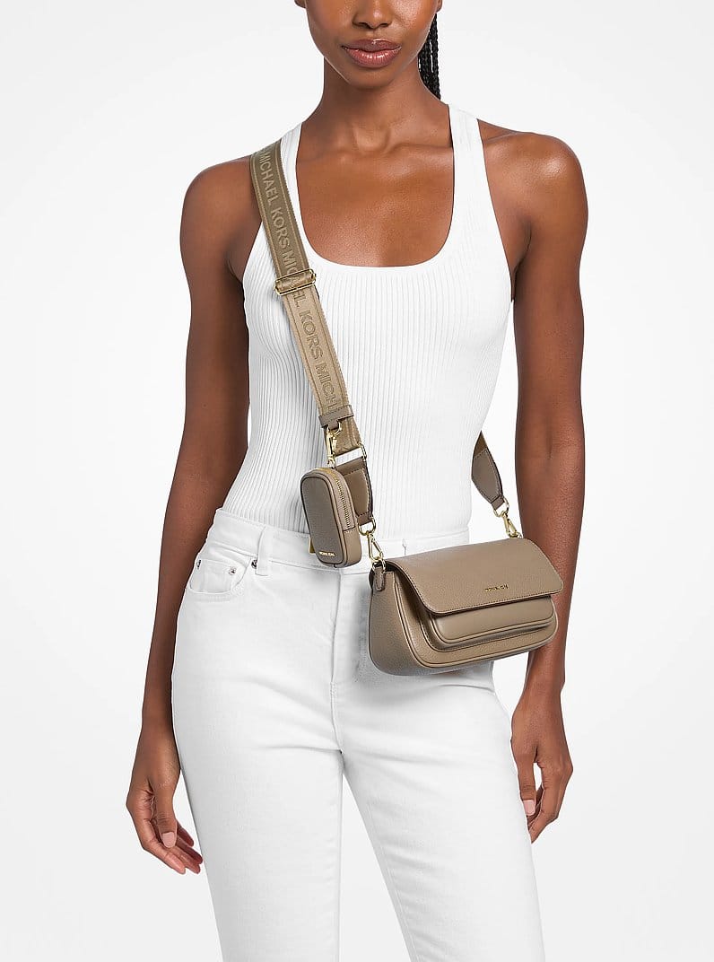 Michael Kors Jet Set Travel Small Pebbled Leather Crossbody Bag With Pouch Camel