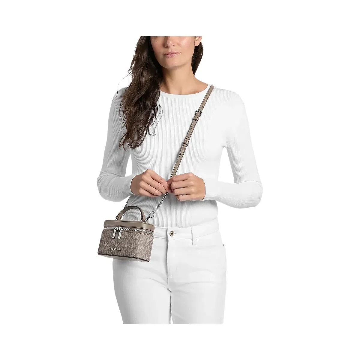 Michael Kors Vivi Small Signature Logo Vanity Crossbody Bag Mushroom