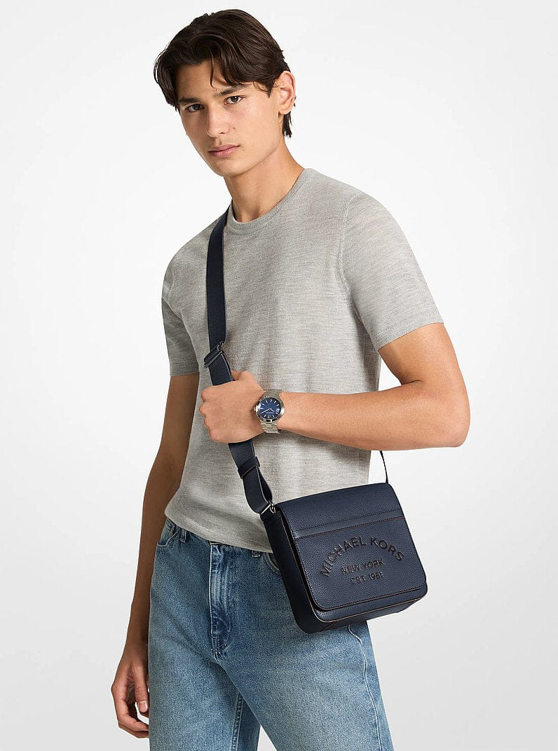 Michael Kors Cooper Pebbled Leather Crossbody Bag Navy