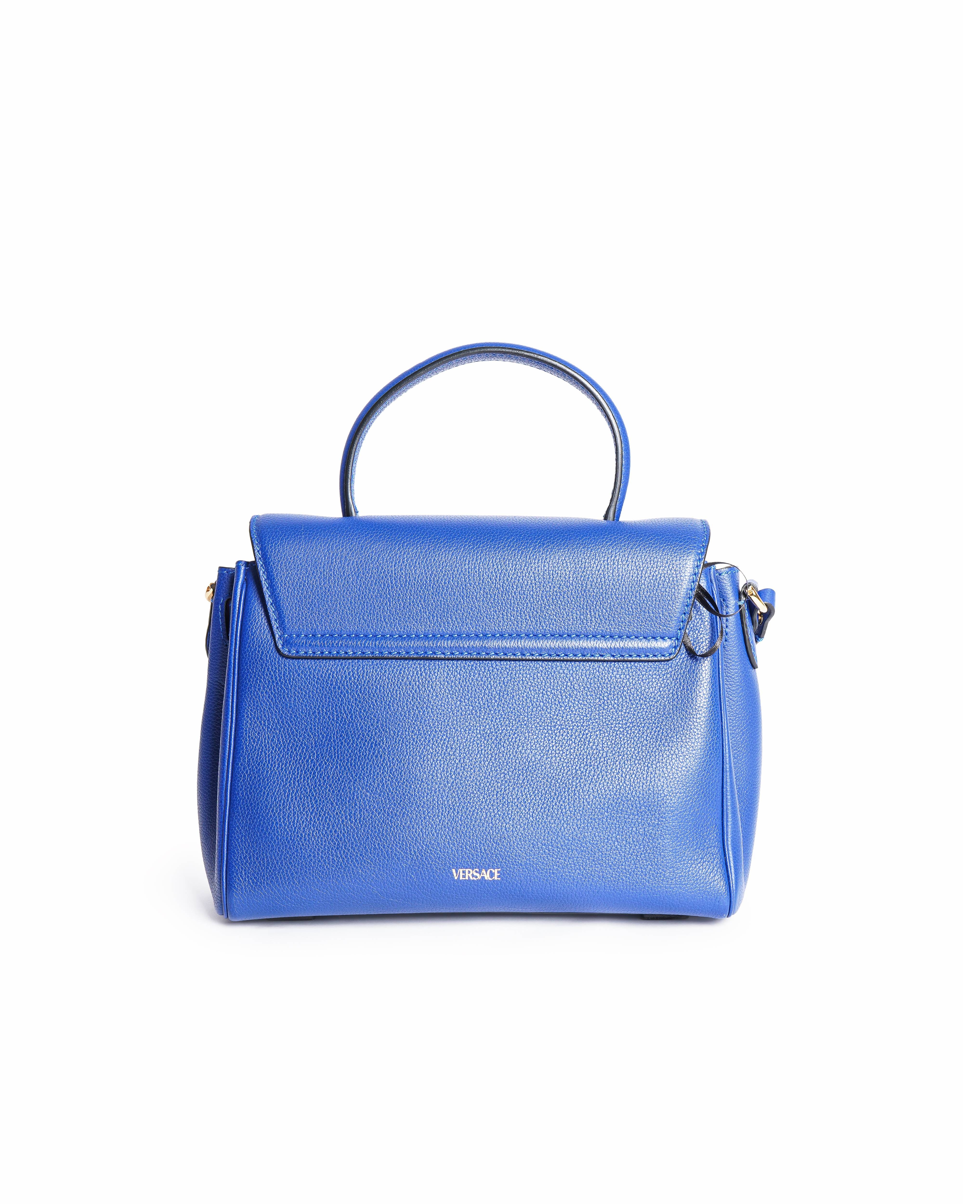 VERSACE Exclusive Calfskin Medium La Medusa Top Handle Handbag in Lapis