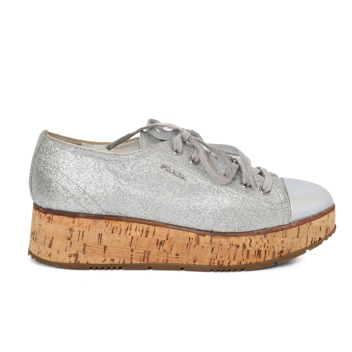 Prada Sport Women's Metallic Cap Toe Cork Platform Sneakers Size: 37.5
