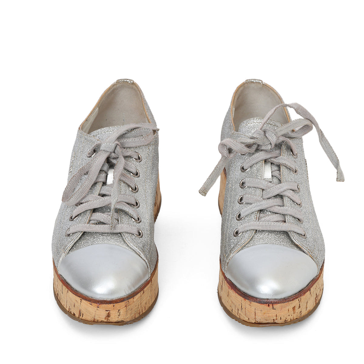 Prada Sport Women's Metallic Cap Toe Cork Platform Sneakers Size: 37.5