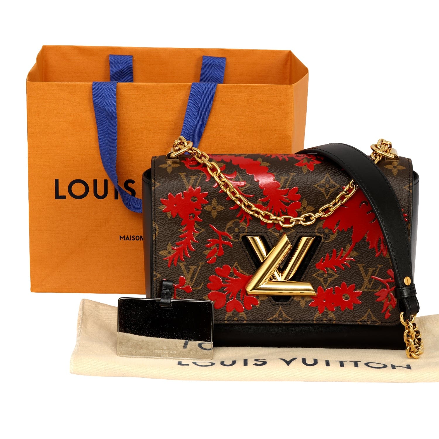 LOUIS VUITTON RED FLORAL BOTANICAL PRINT TWIST MM HANDBAG